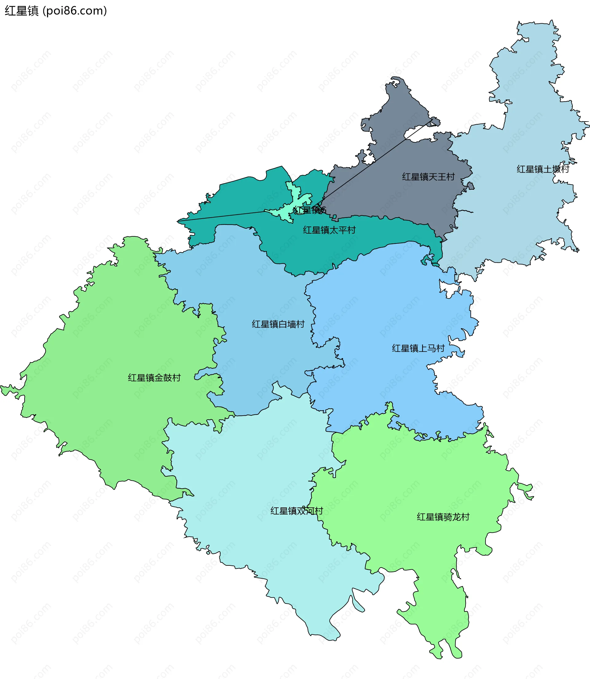 红星镇边界地图(五级行政区划)