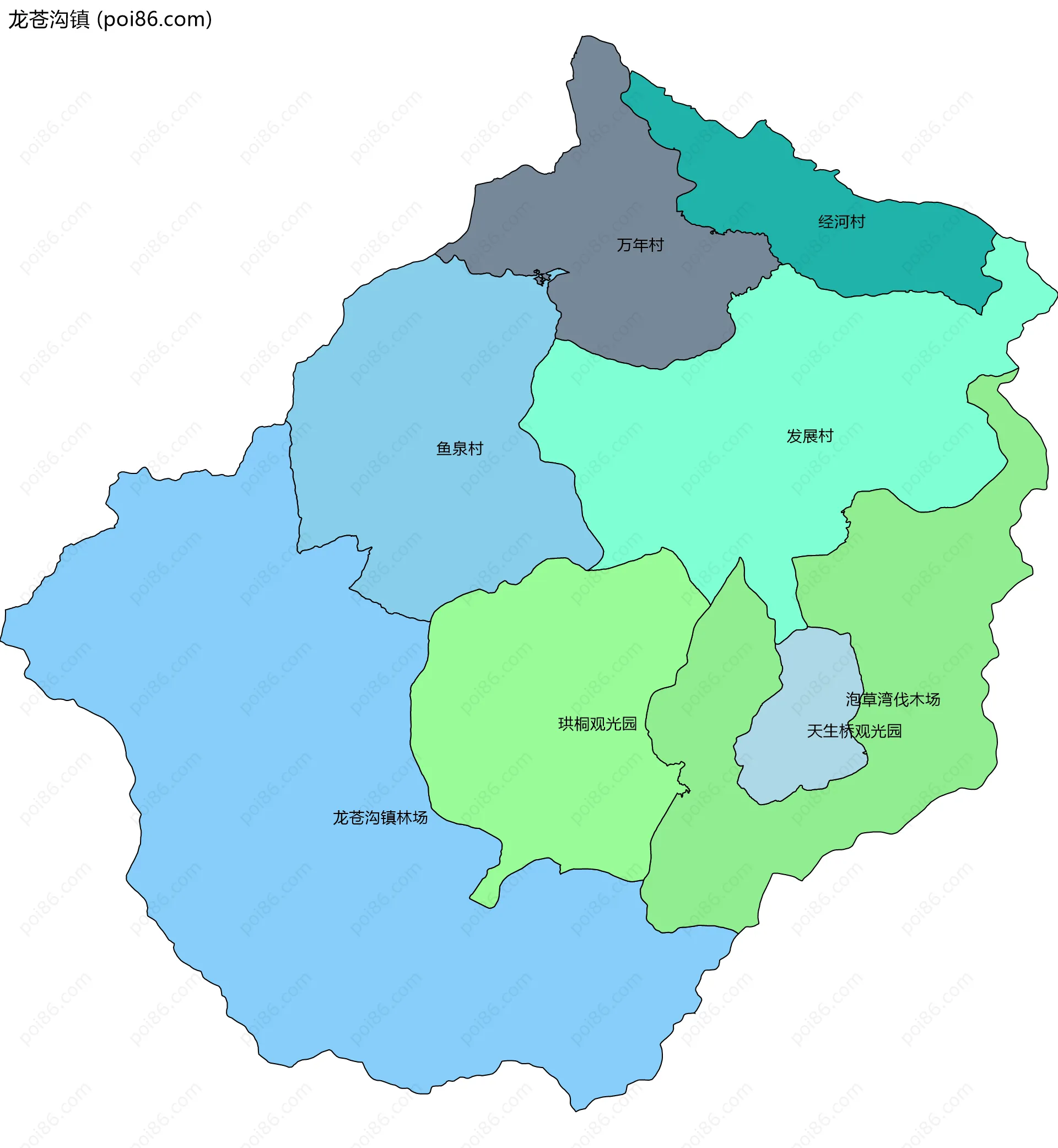 龙苍沟镇边界地图(五级行政区划)