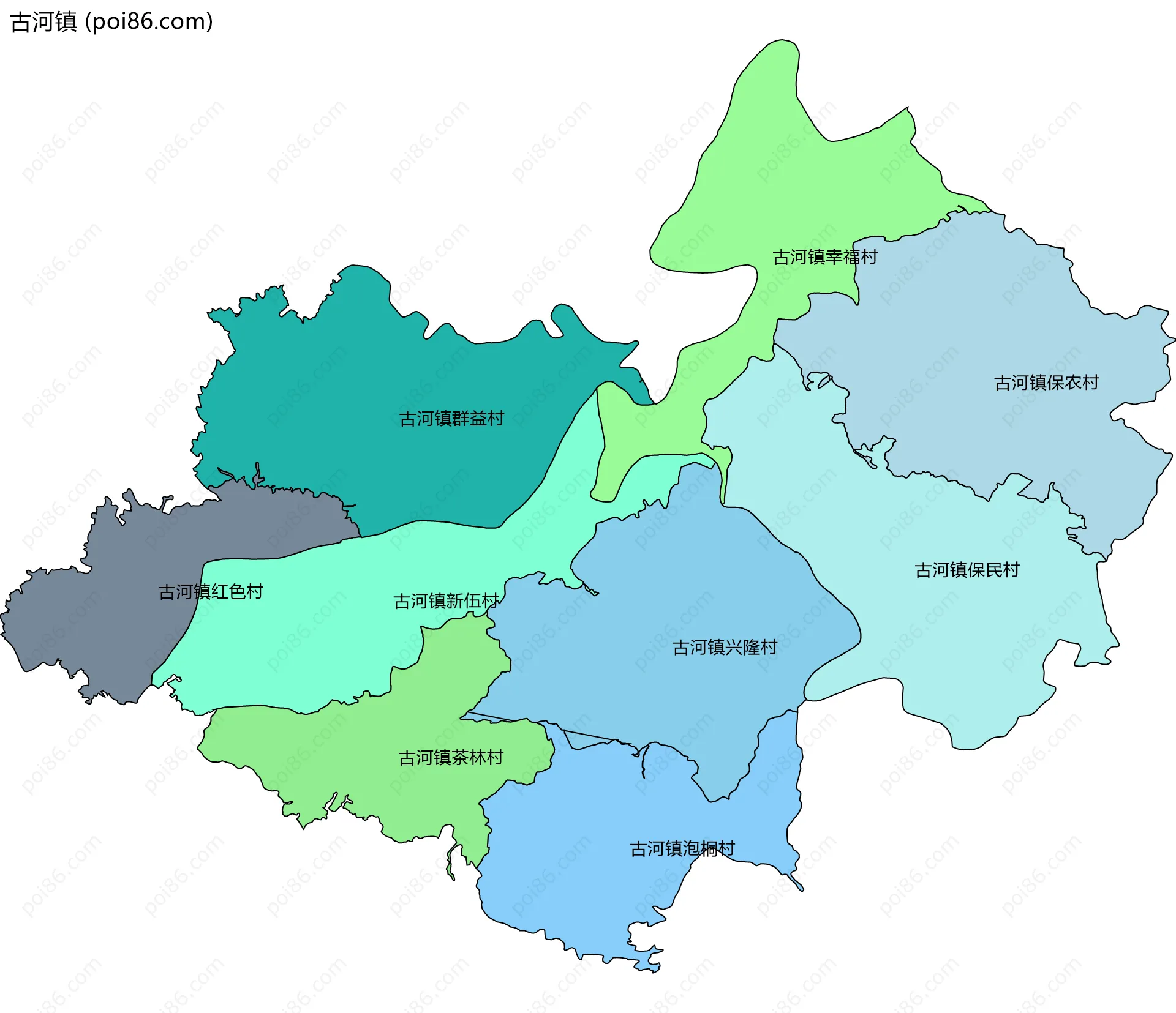 古河镇边界地图(五级行政区划)