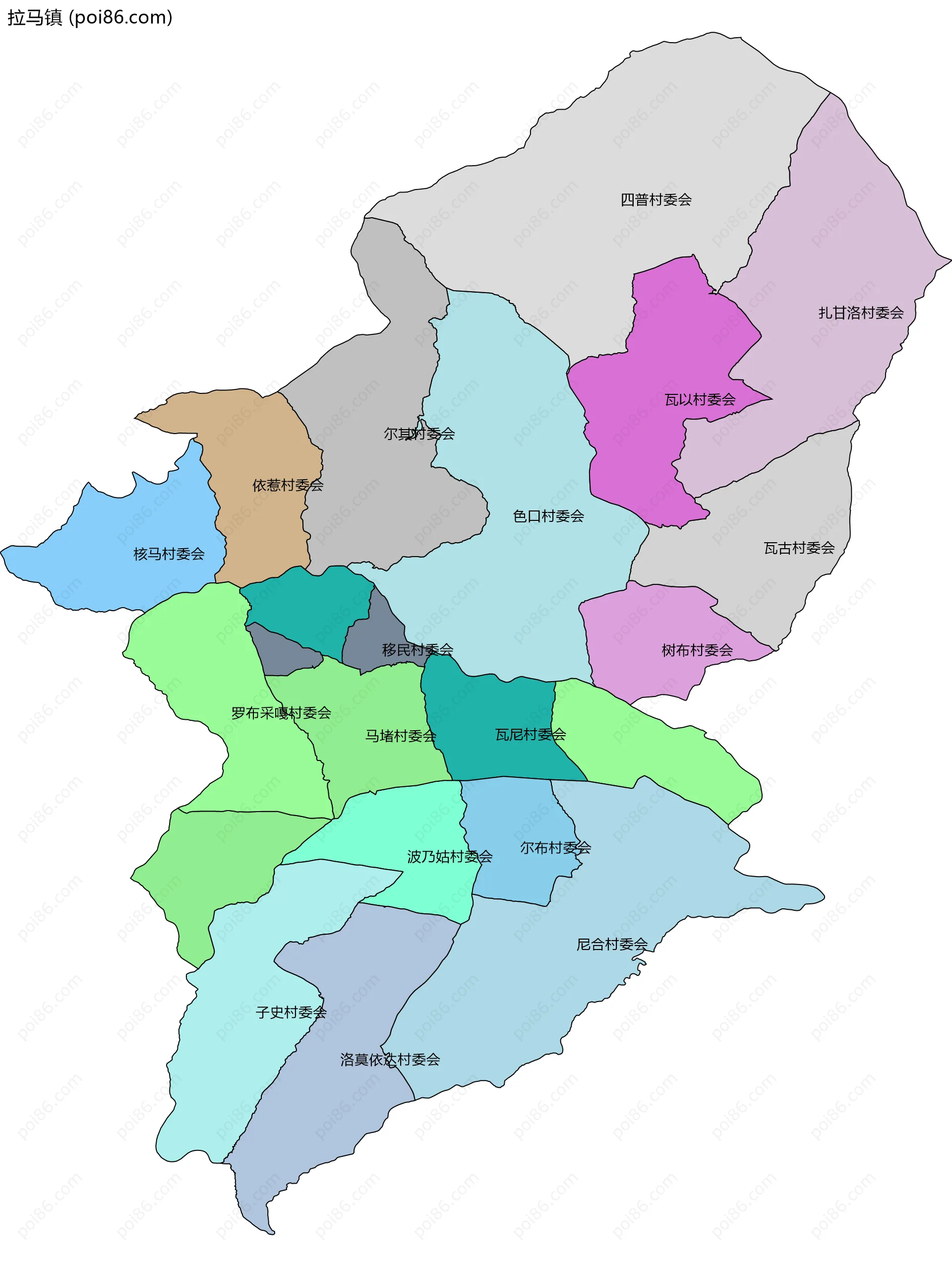 拉马镇边界地图(五级行政区划)