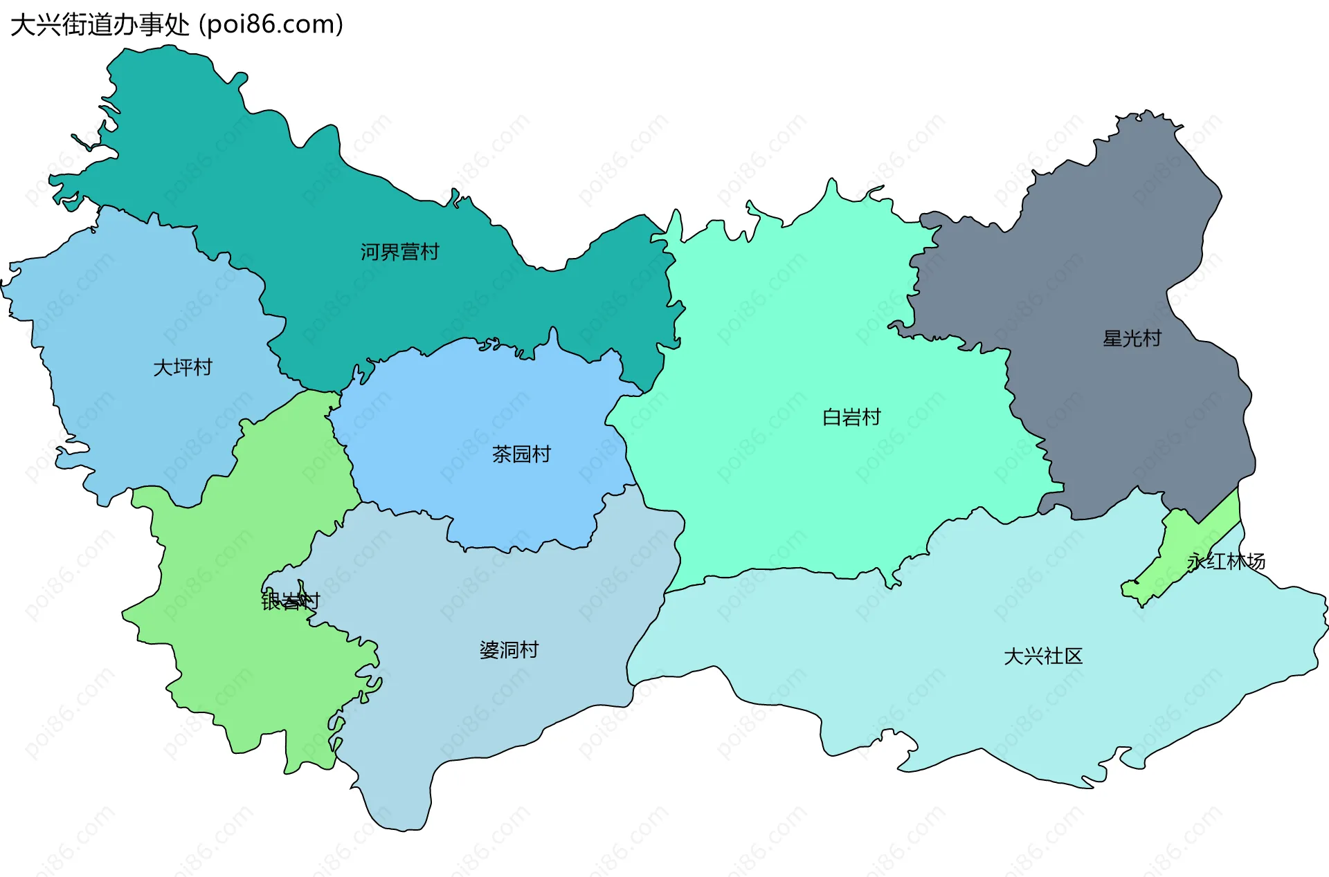大兴街道办事处边界地图(五级行政区划)