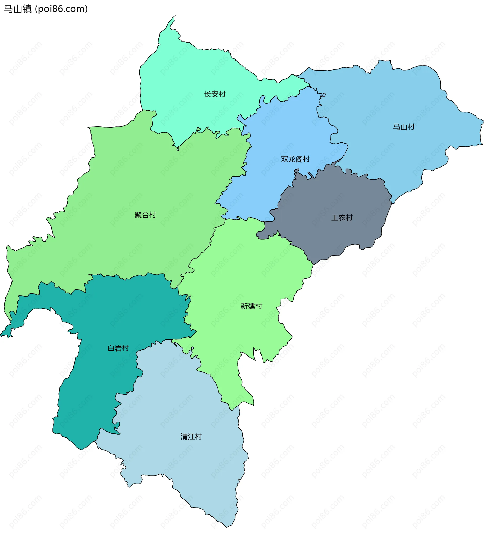 马山镇边界地图(五级行政区划)