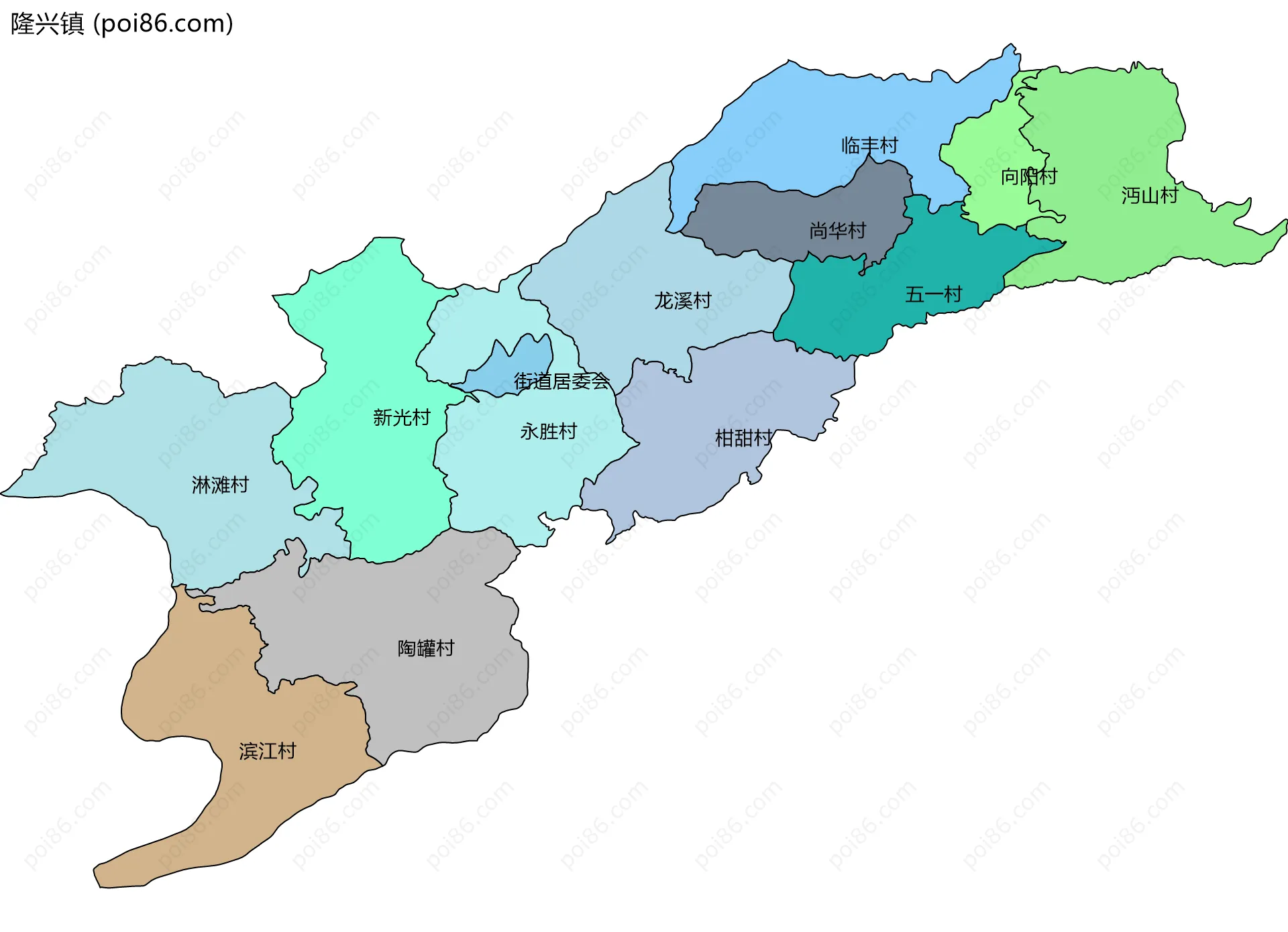 隆兴镇边界地图(五级行政区划)
