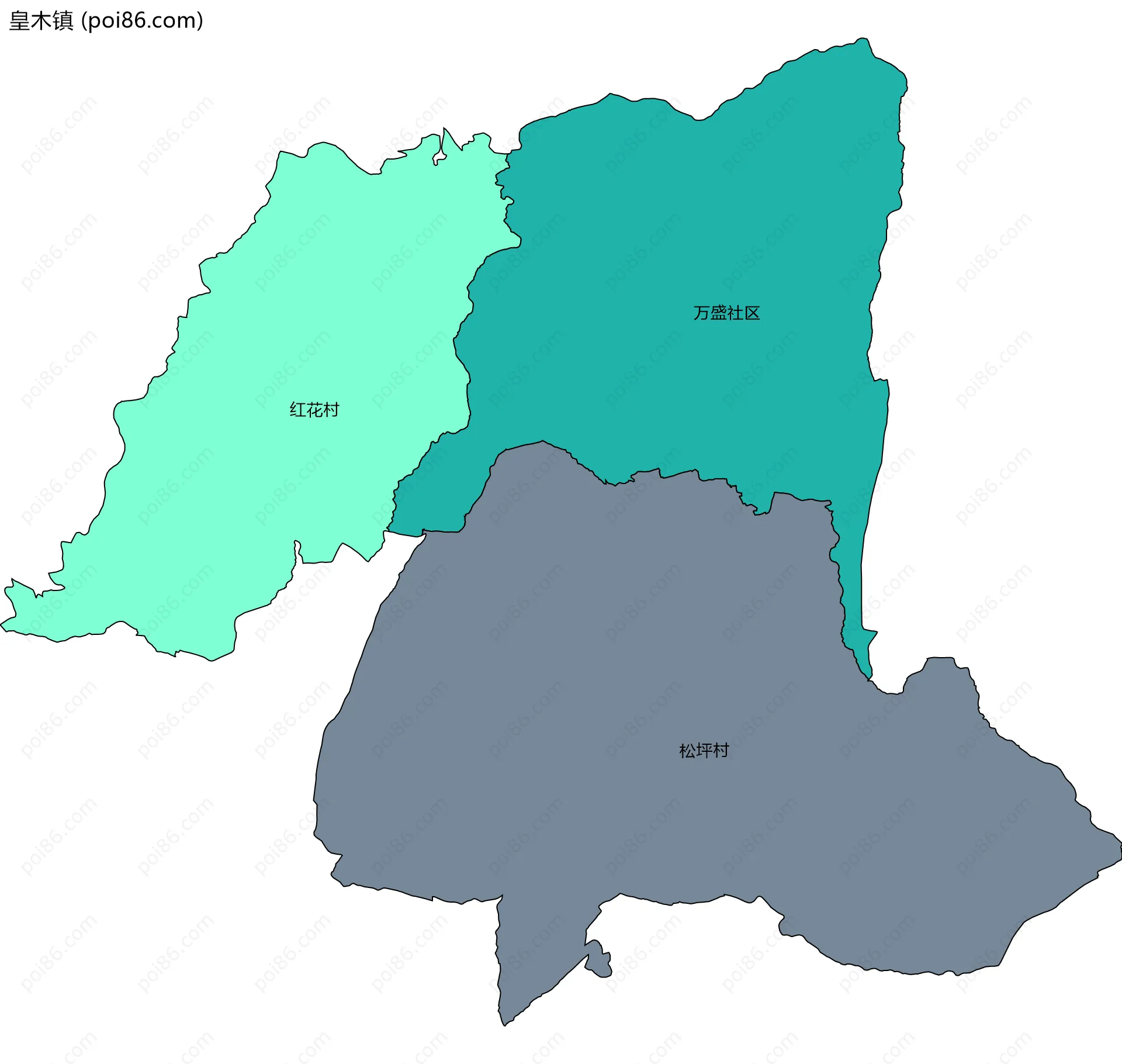 皇木镇边界地图(五级行政区划)
