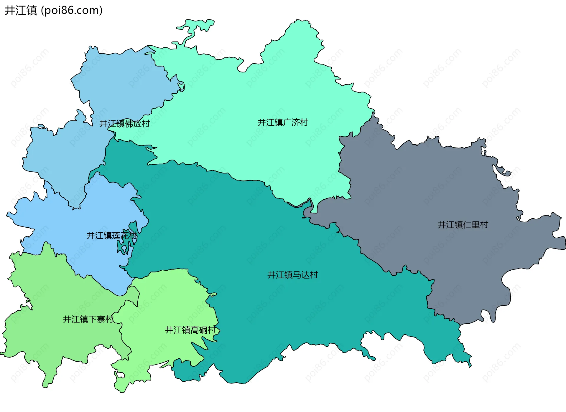 井江镇边界地图(五级行政区划)