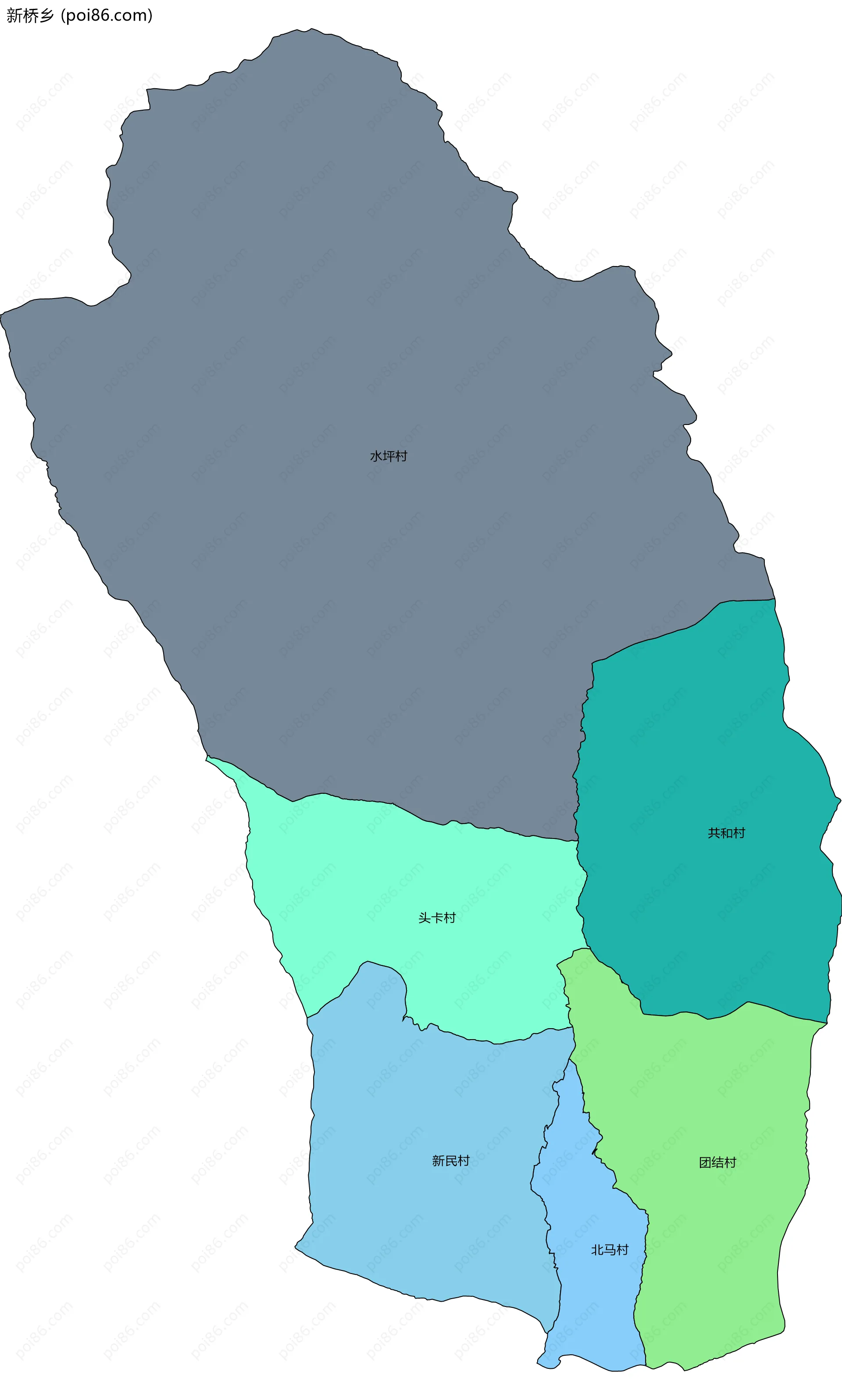 新桥乡边界地图(五级行政区划)