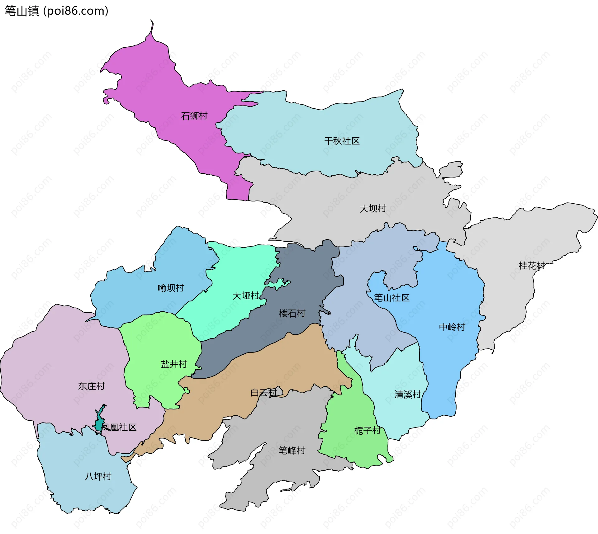 笔山镇边界地图(五级行政区划)