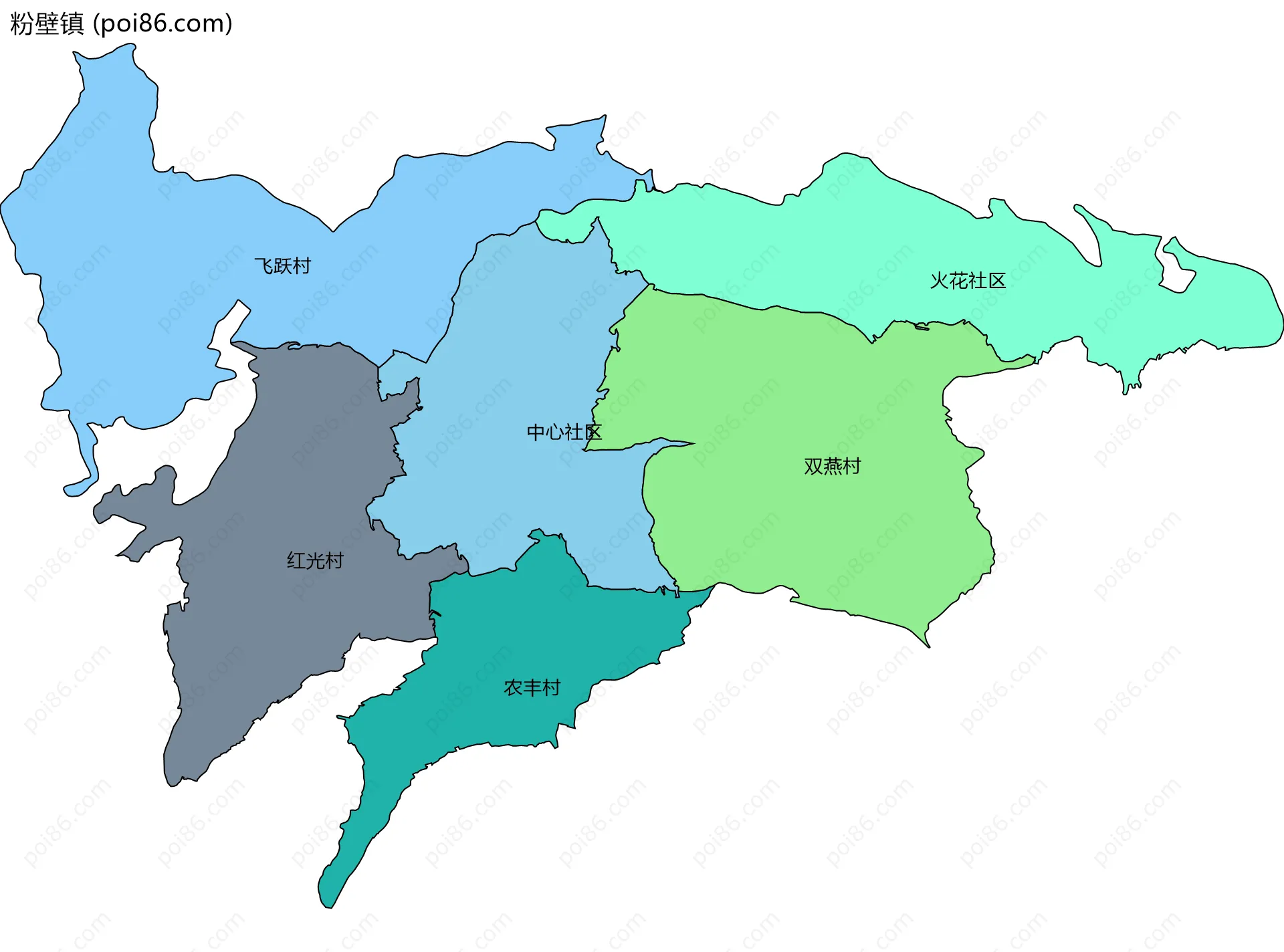 粉壁镇边界地图(五级行政区划)