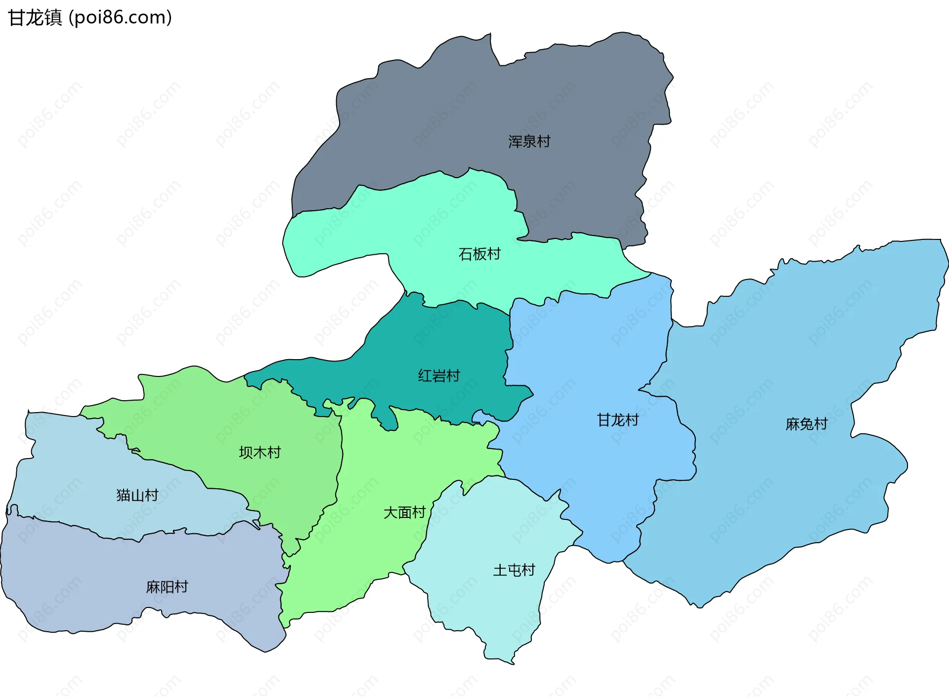 甘龙镇边界地图(五级行政区划)