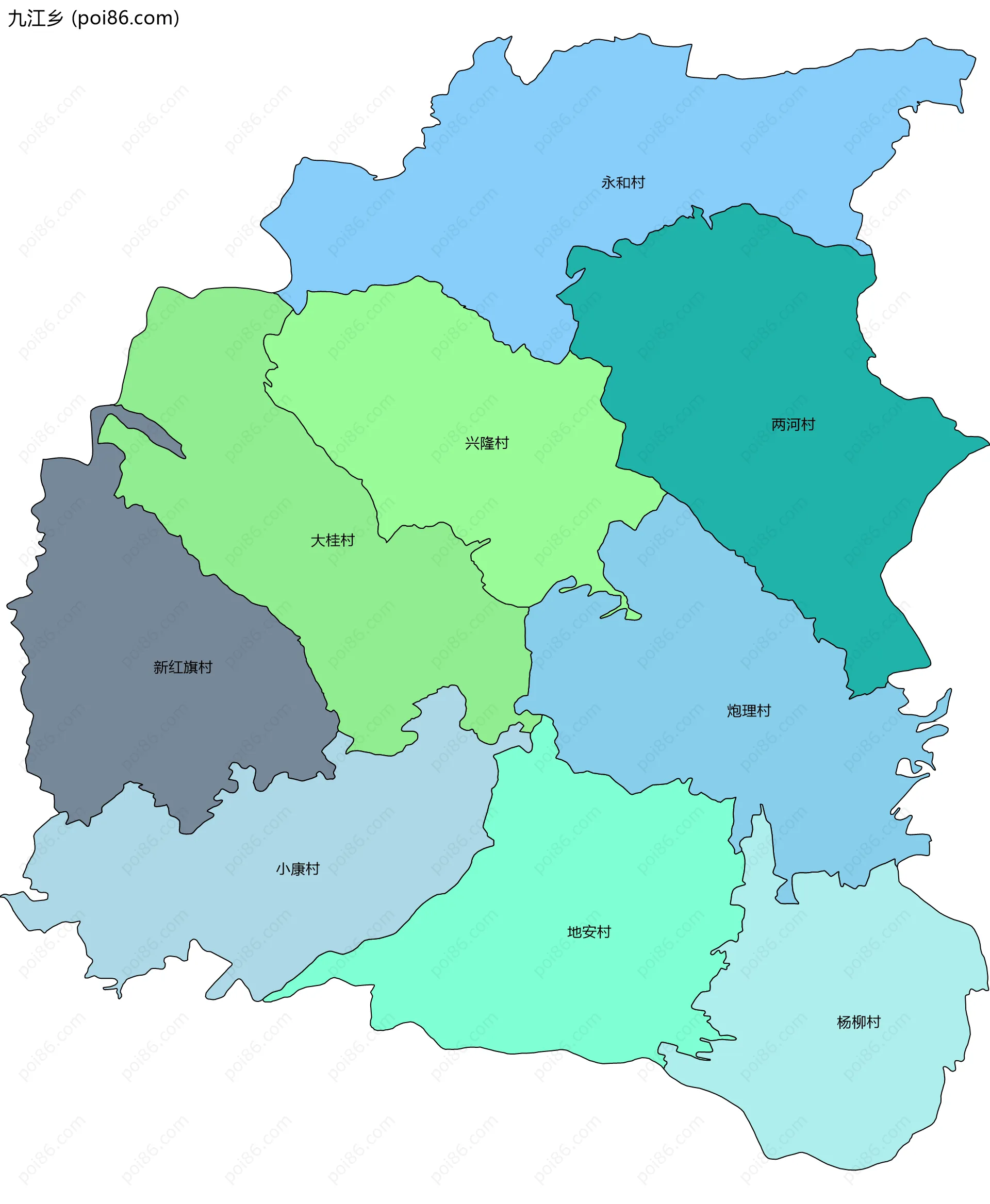 九江乡边界地图(五级行政区划)