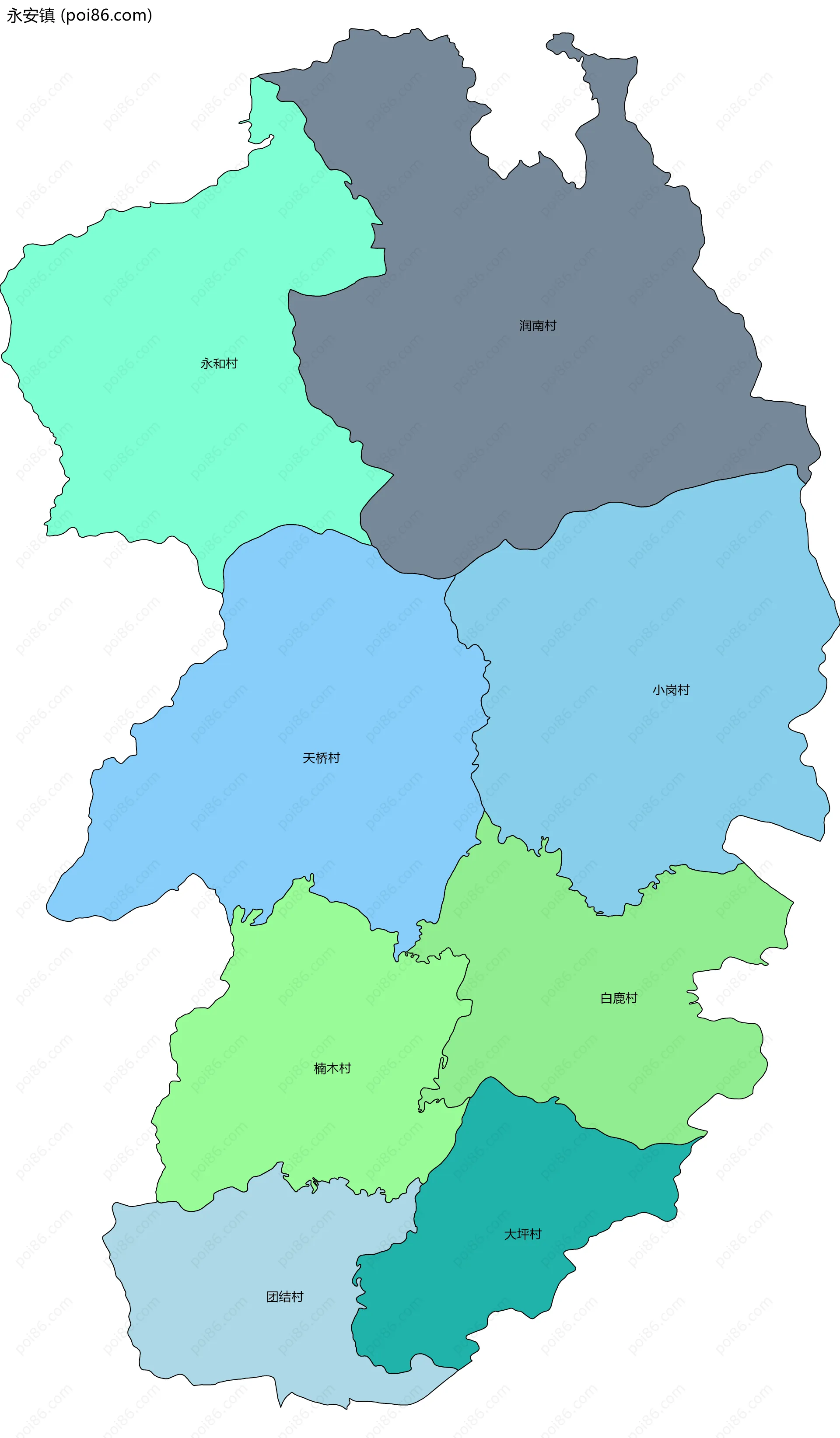 永安镇边界地图(五级行政区划)
