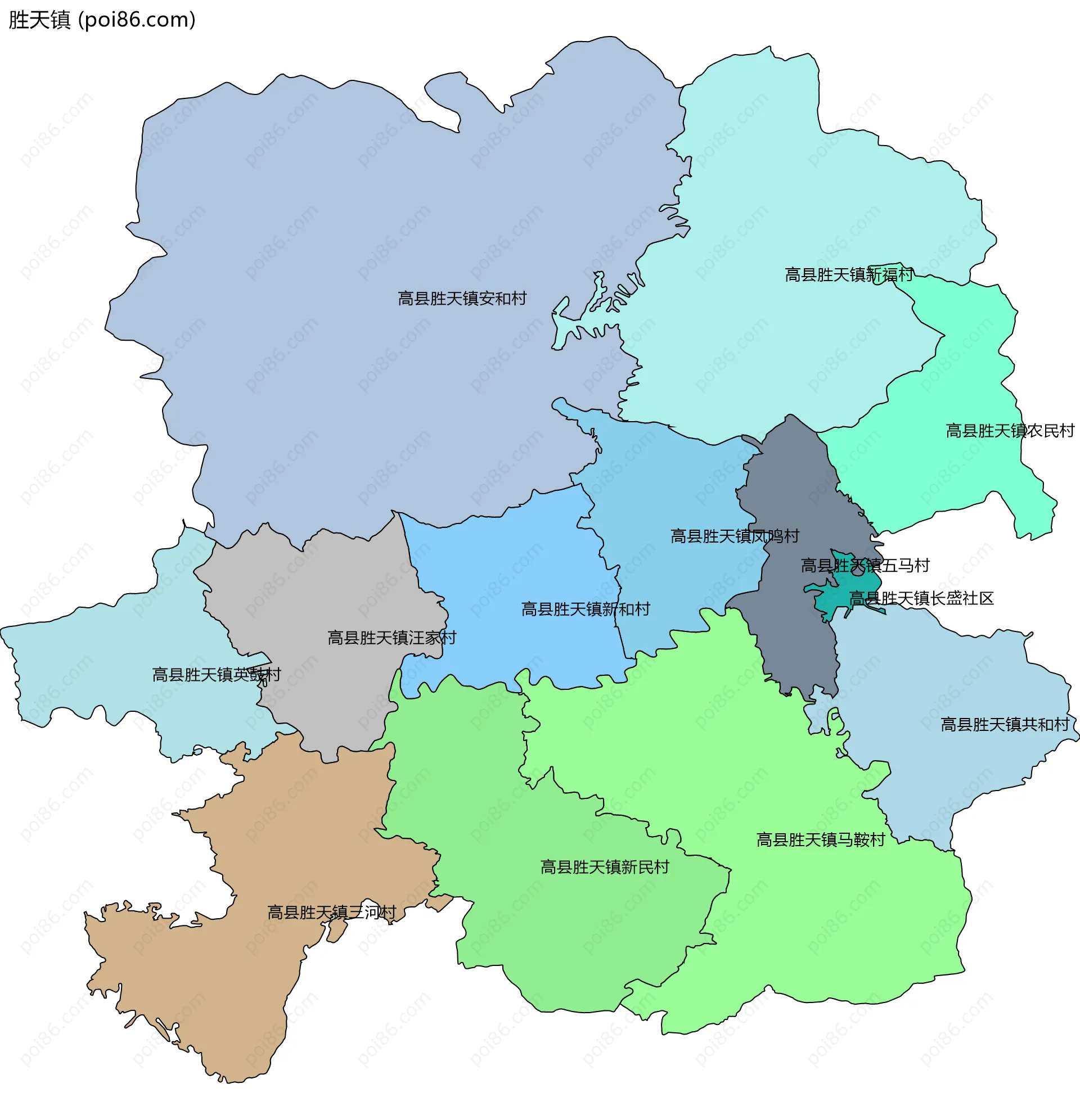 胜天镇边界地图(五级行政区划)