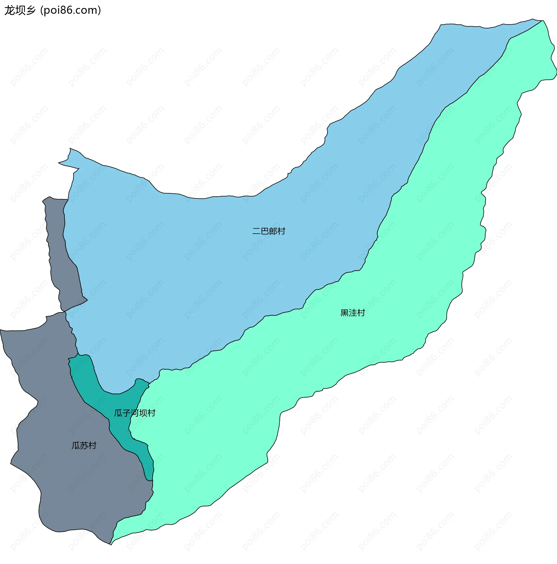 龙坝乡边界地图(五级行政区划)