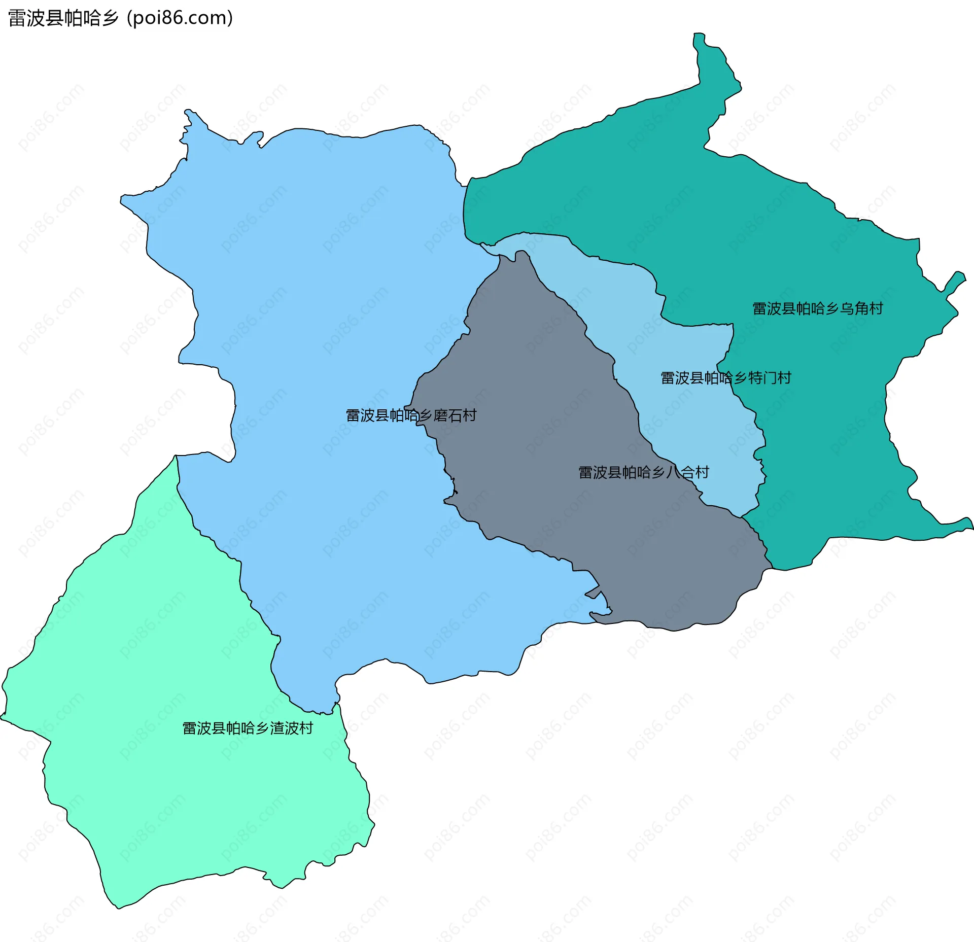 雷波县帕哈乡边界地图(五级行政区划)