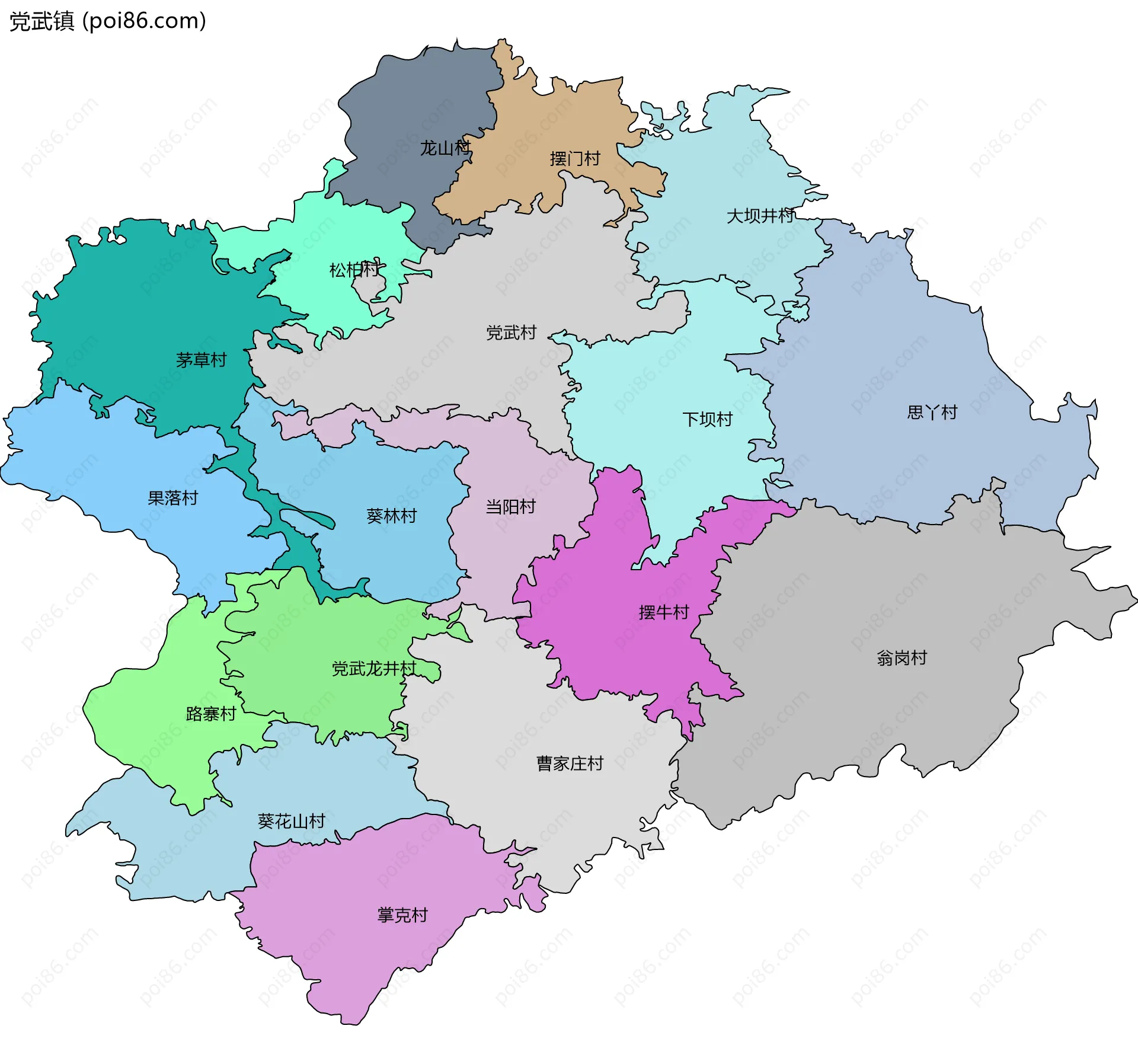 党武镇边界地图(五级行政区划)