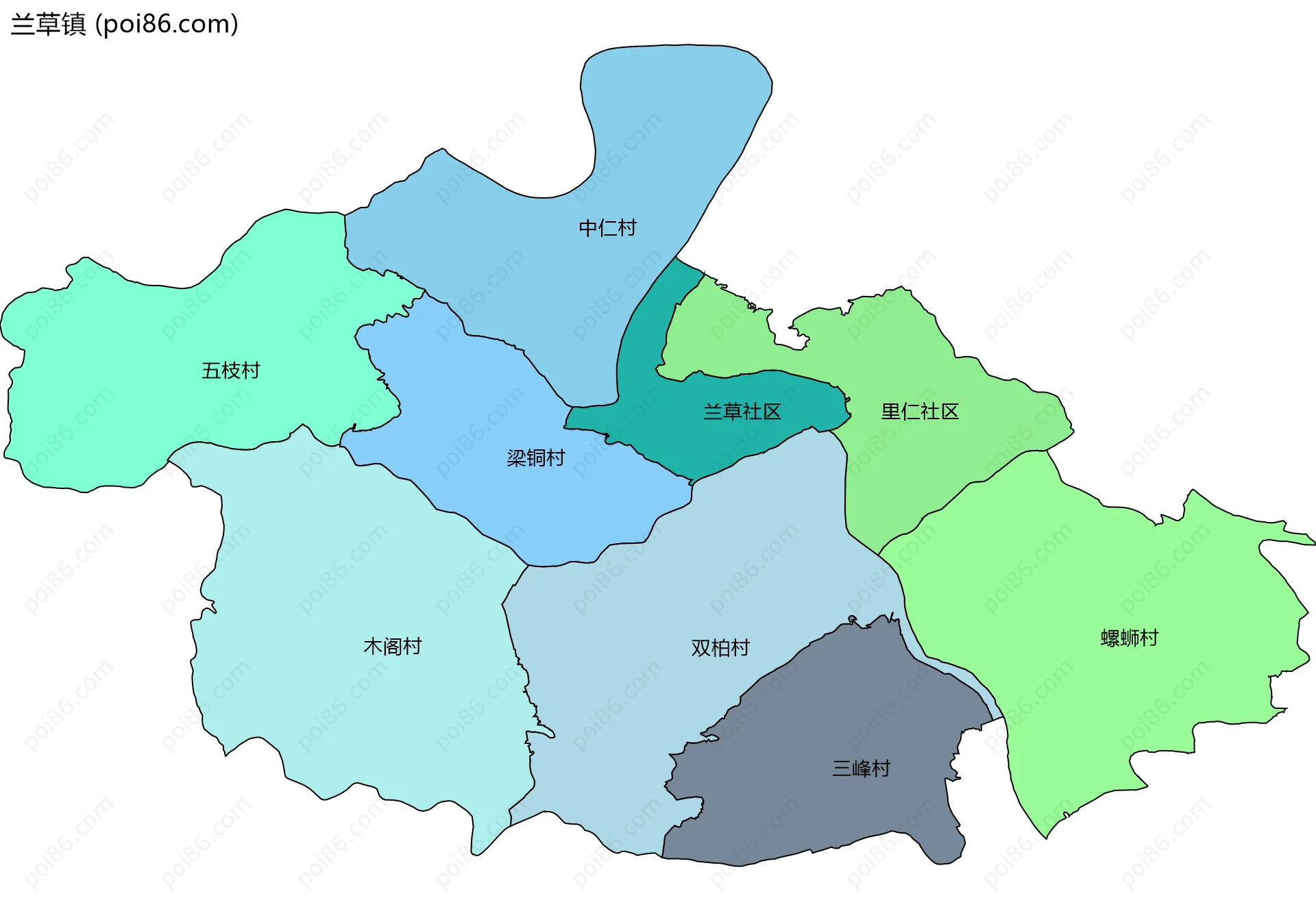 兰草镇边界地图(五级行政区划)