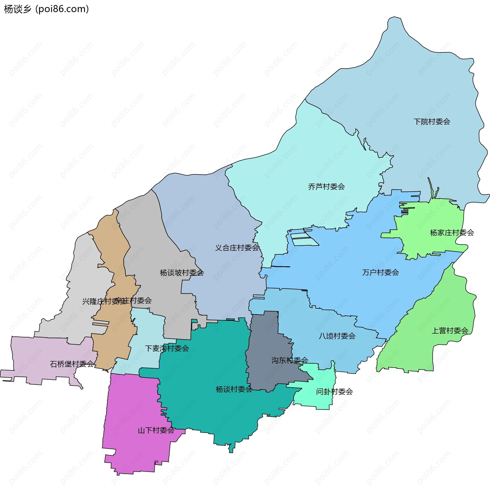 杨谈乡边界地图(五级行政区划)
