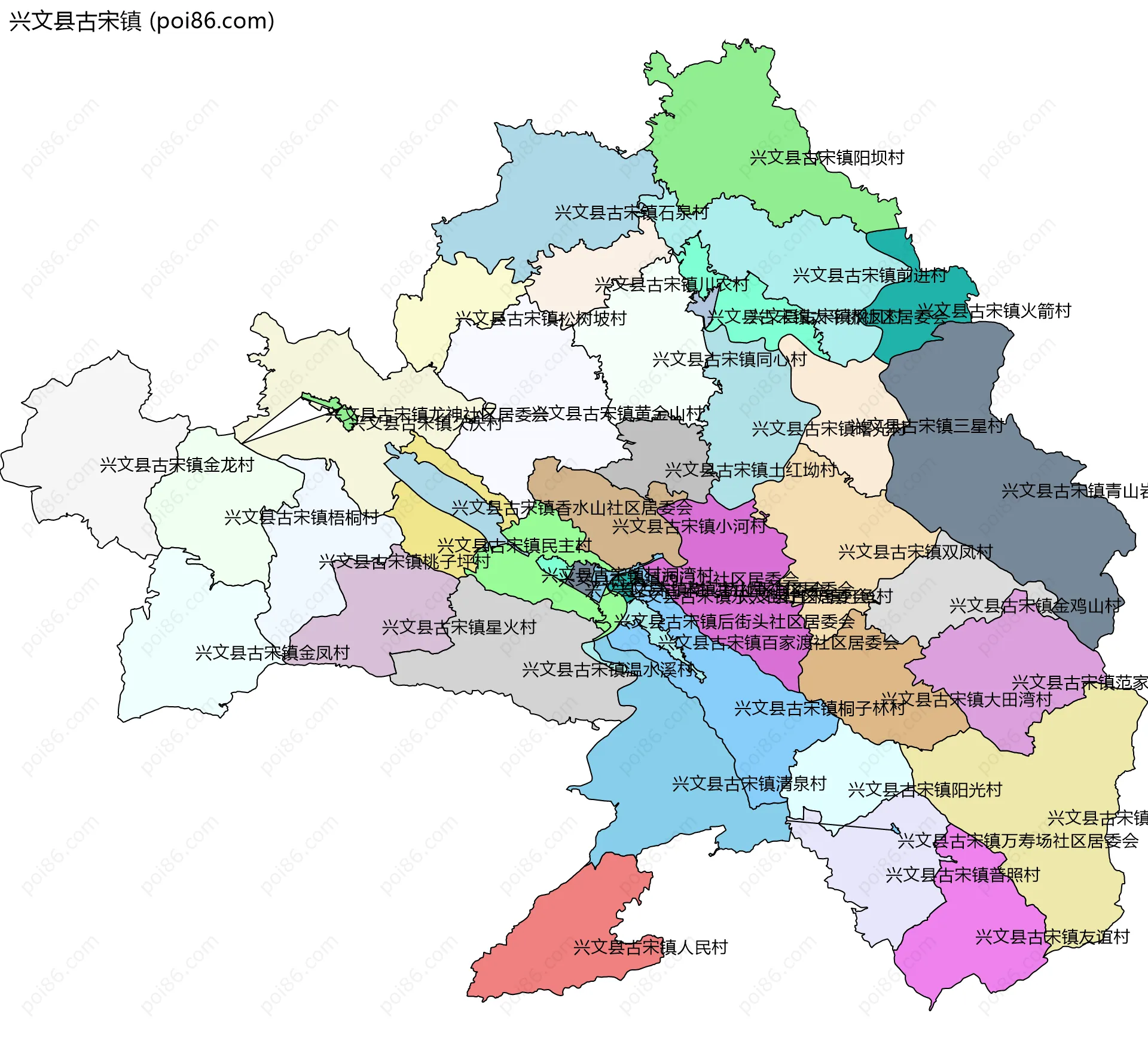 兴文县古宋镇边界地图(五级行政区划)