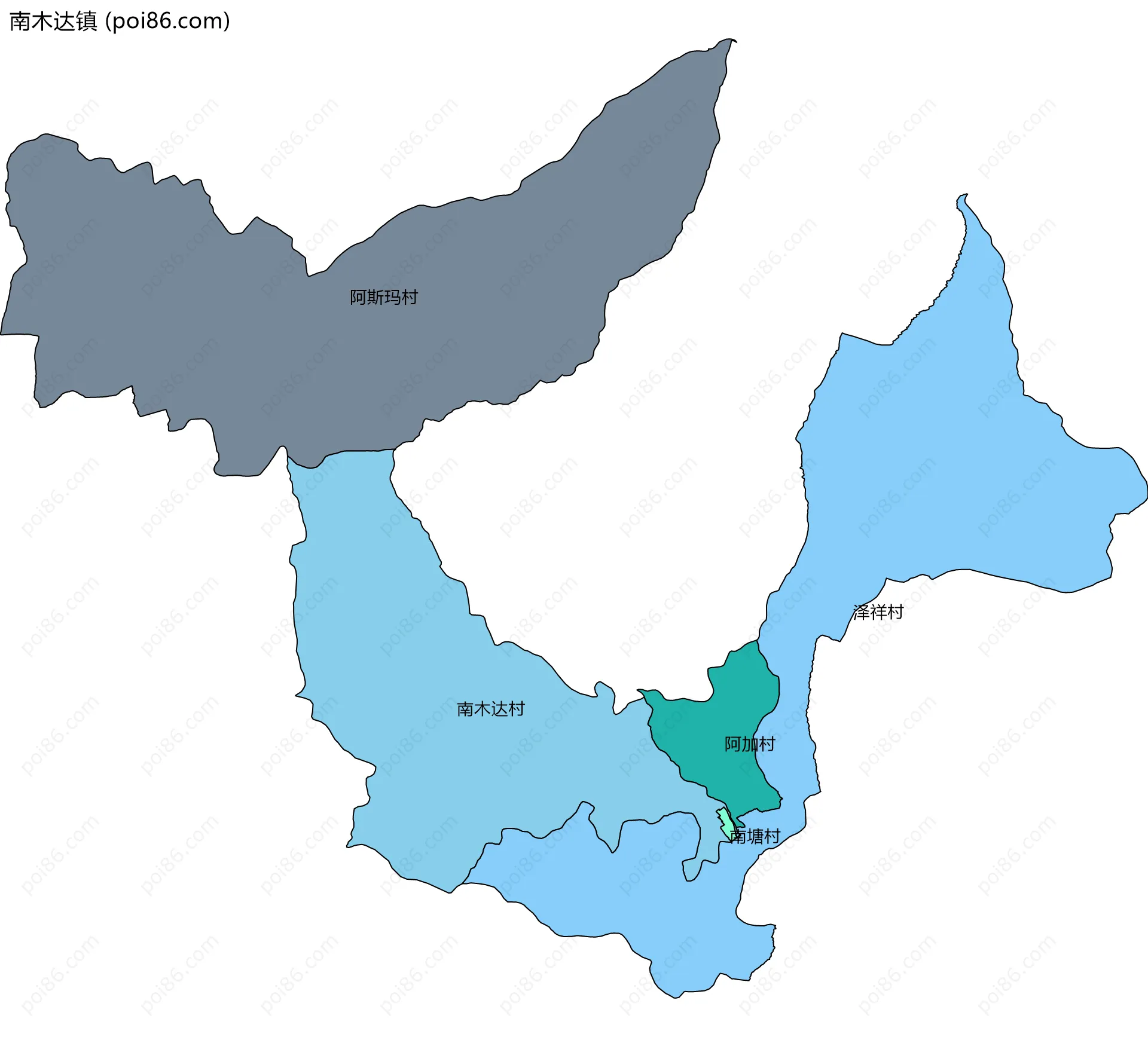 南木达镇边界地图(五级行政区划)
