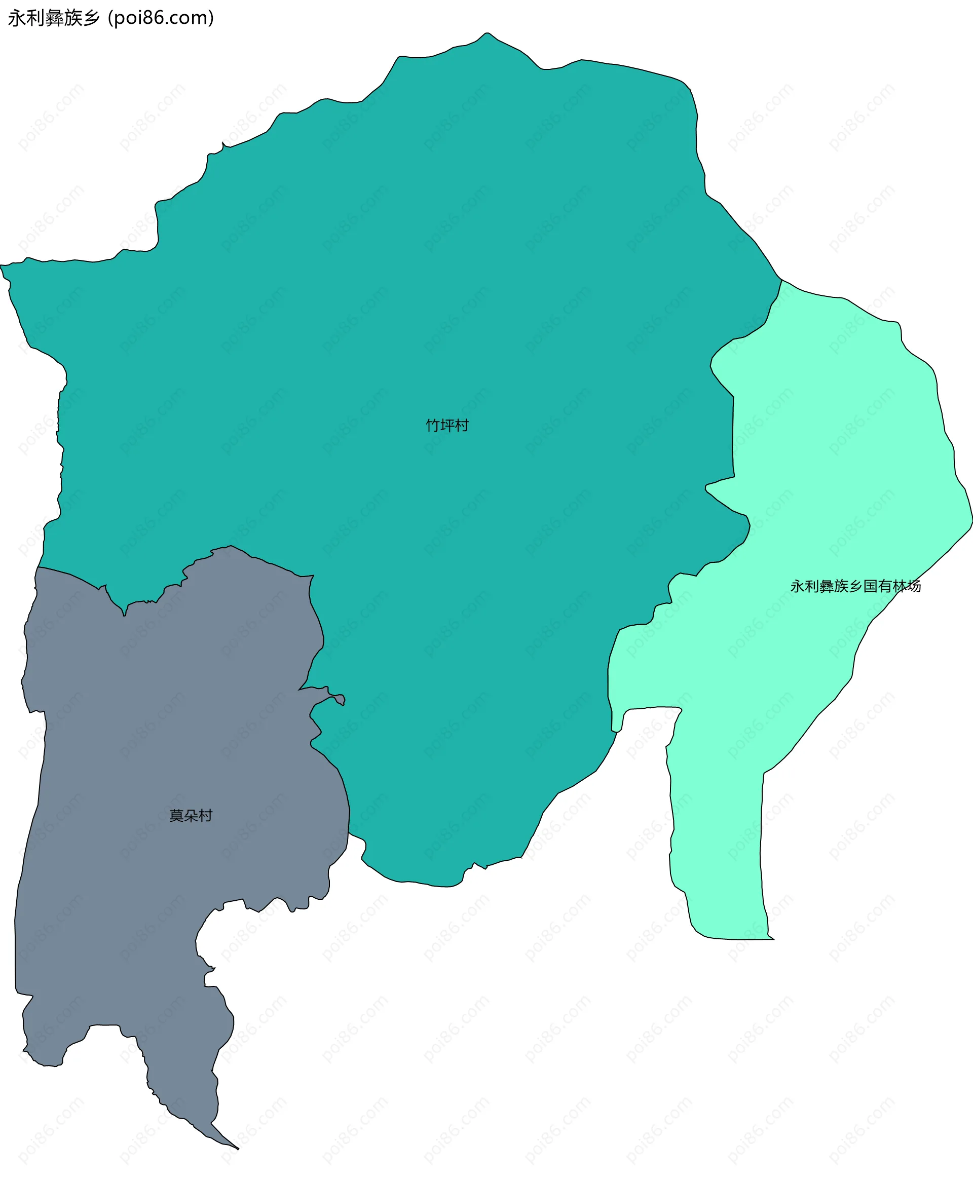 永利彝族乡边界地图(五级行政区划)