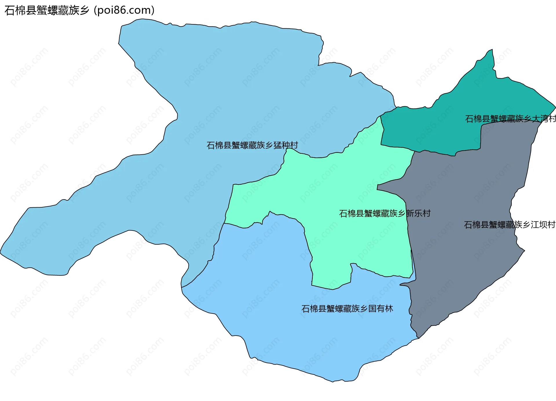 石棉县蟹螺藏族乡边界地图(五级行政区划)