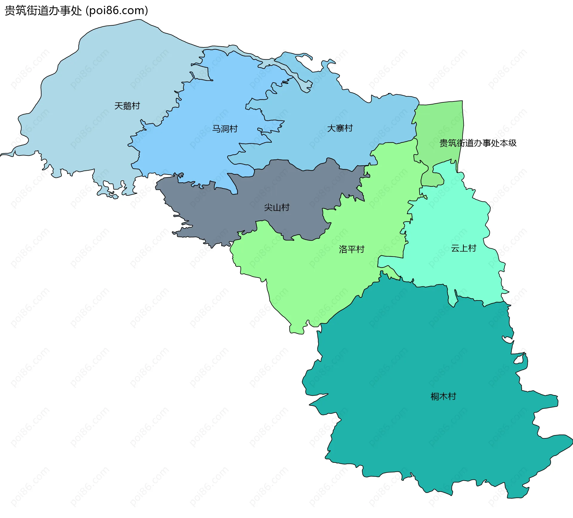 贵筑街道办事处边界地图(五级行政区划)