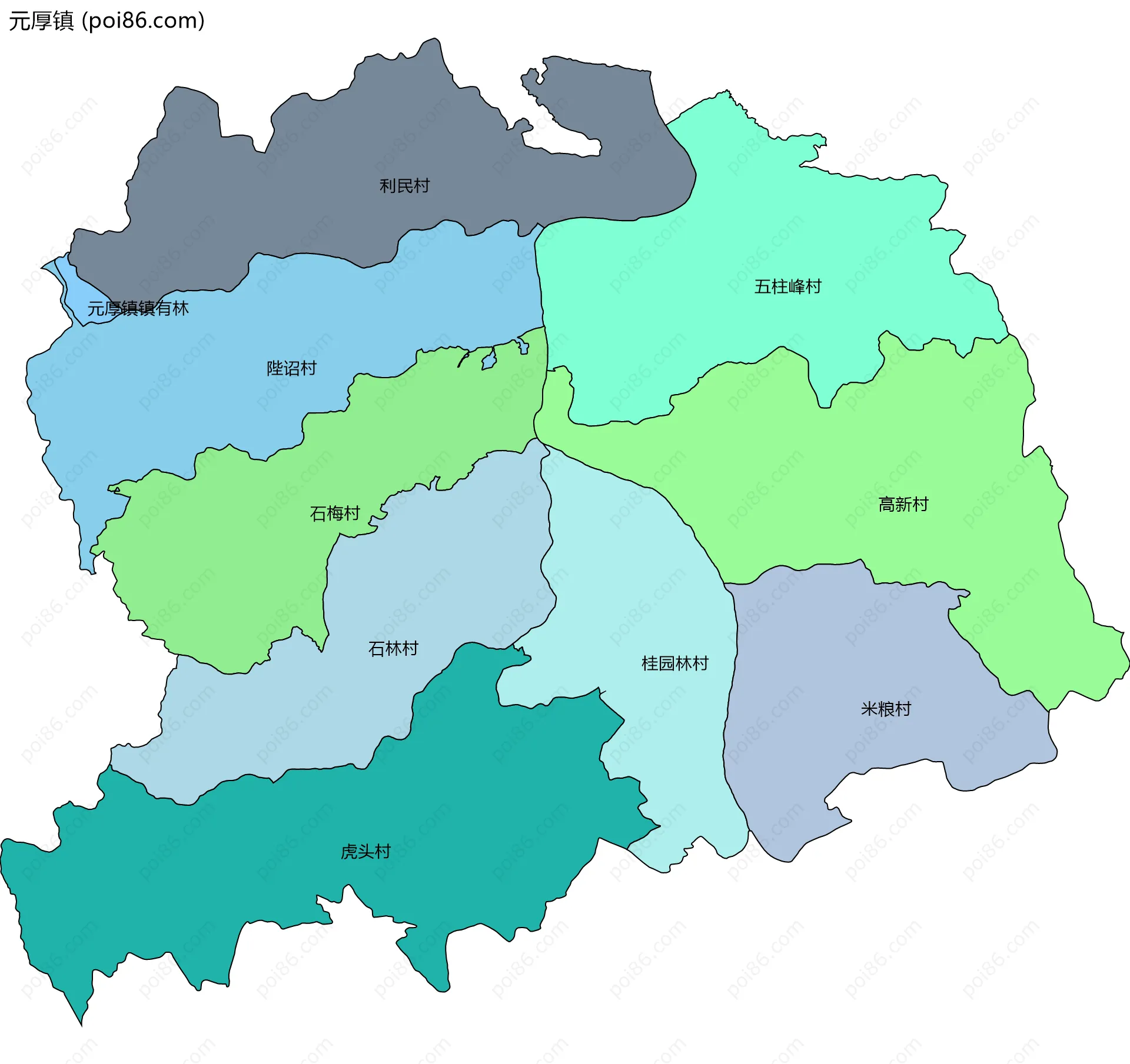 元厚镇边界地图(五级行政区划)