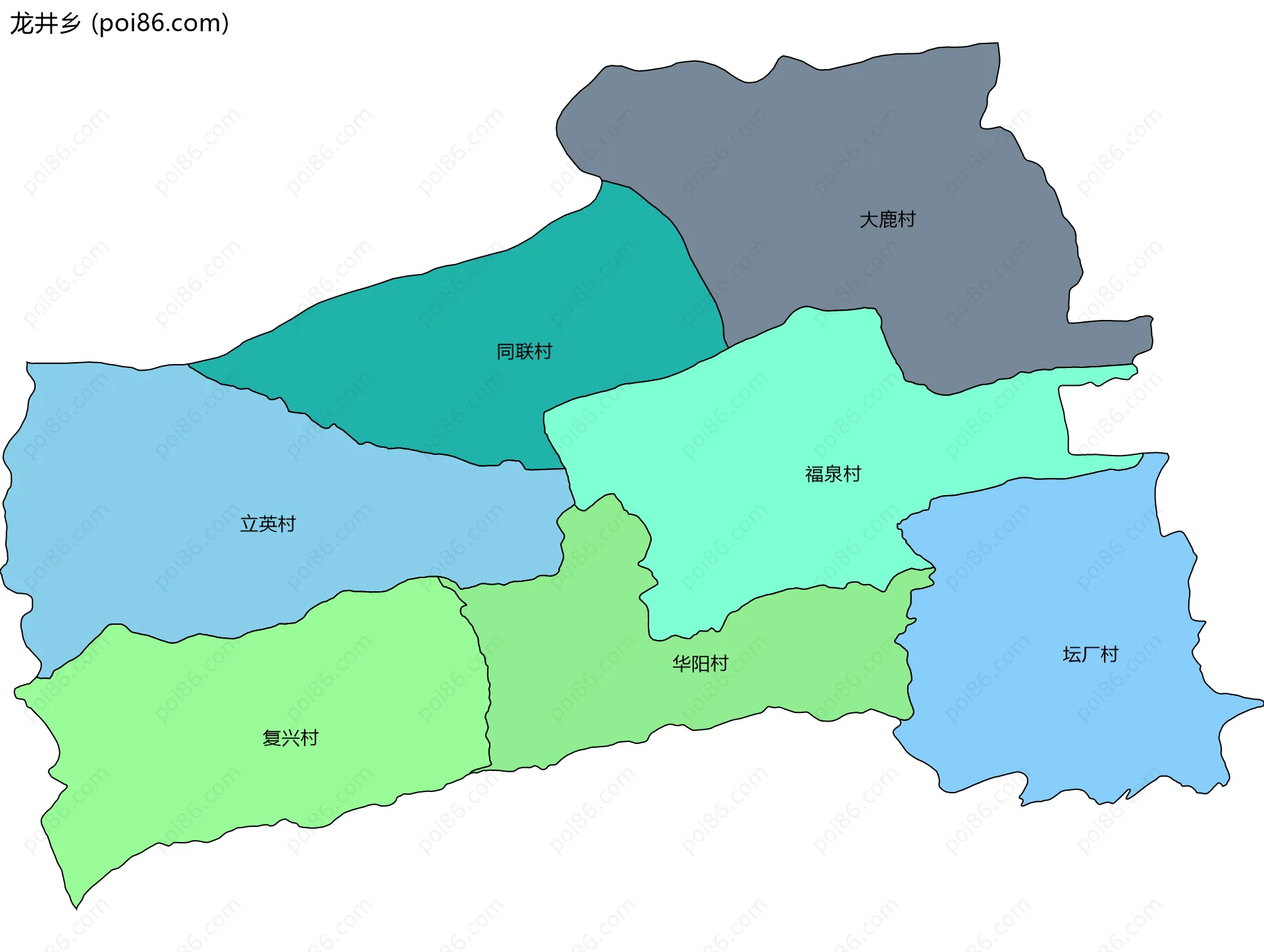 龙井乡边界地图(五级行政区划)