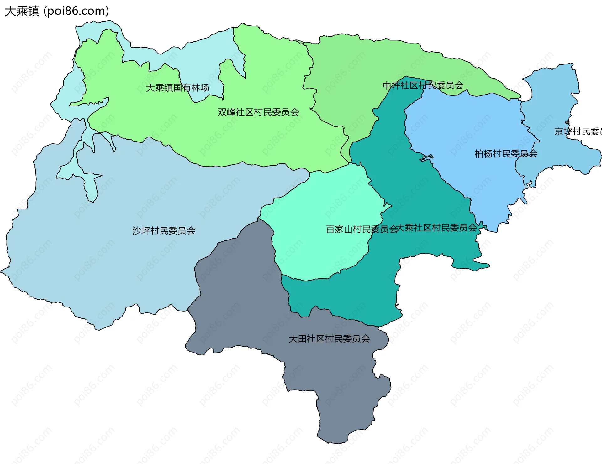 大乘镇边界地图(五级行政区划)