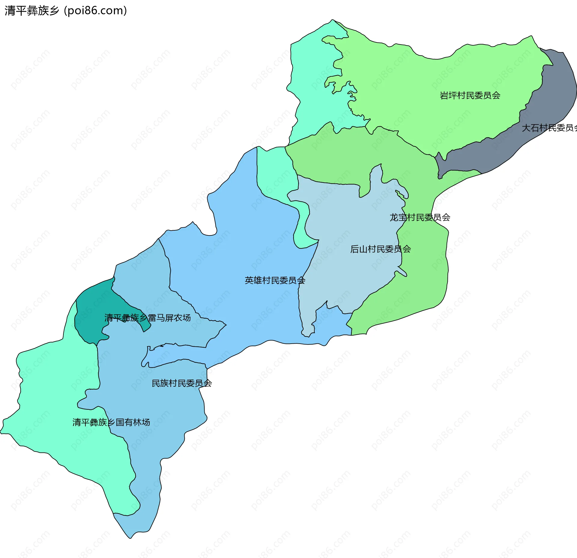 清平彝族乡边界地图(五级行政区划)