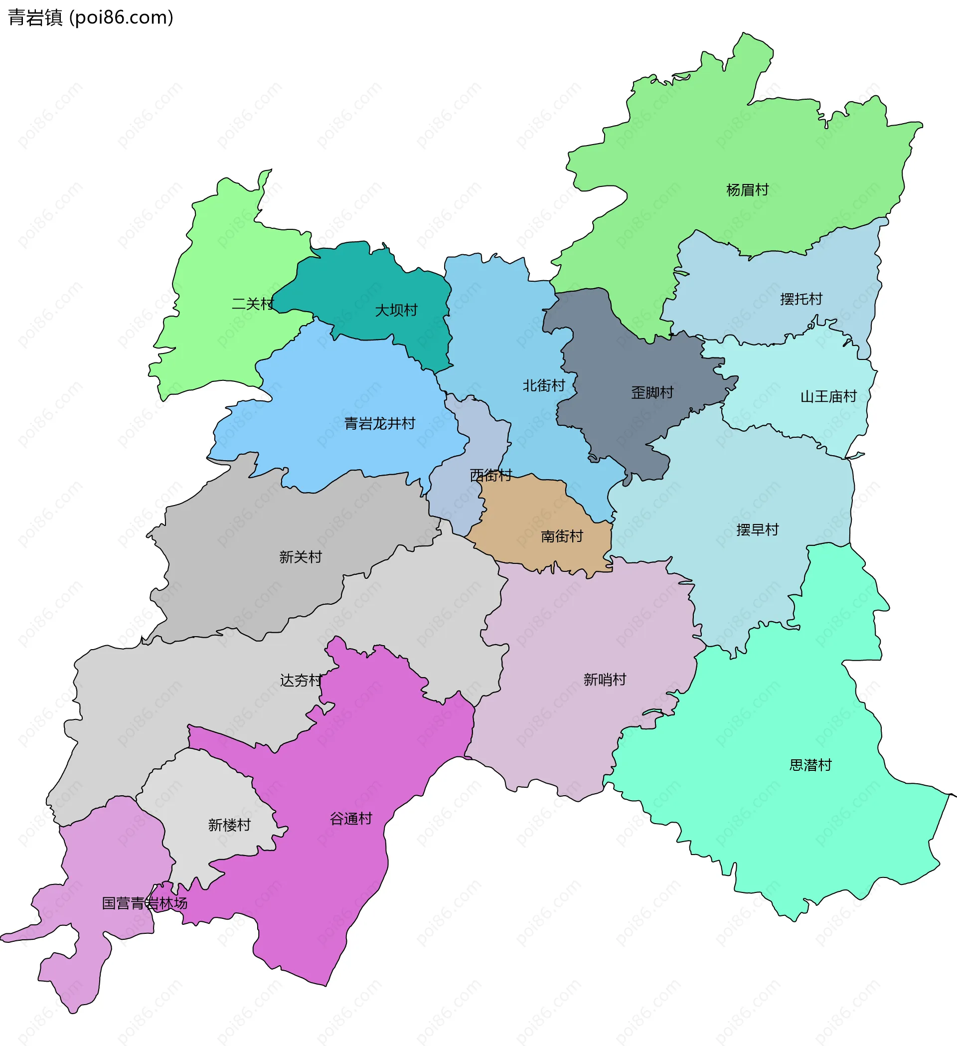 青岩镇边界地图(五级行政区划)