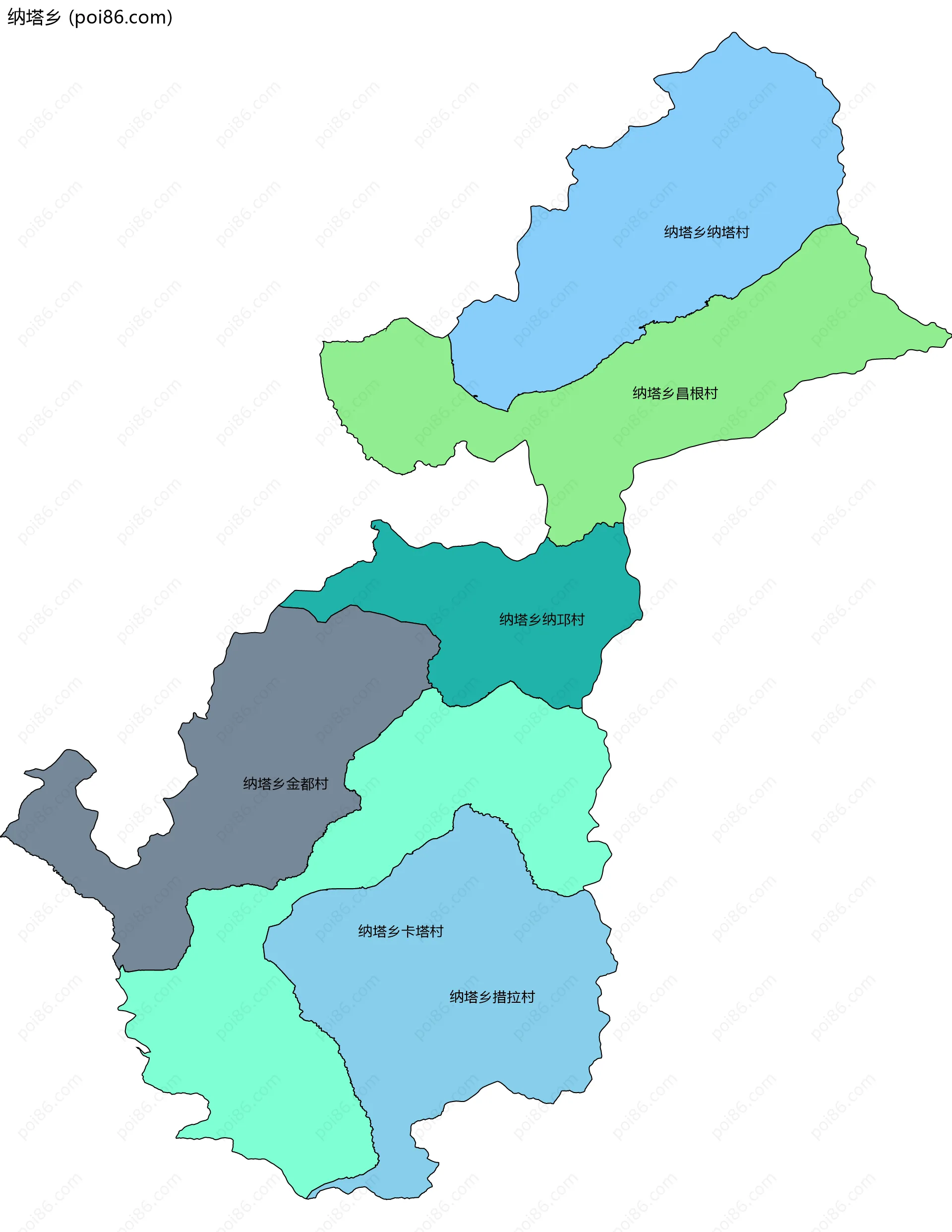 纳塔乡边界地图(五级行政区划)