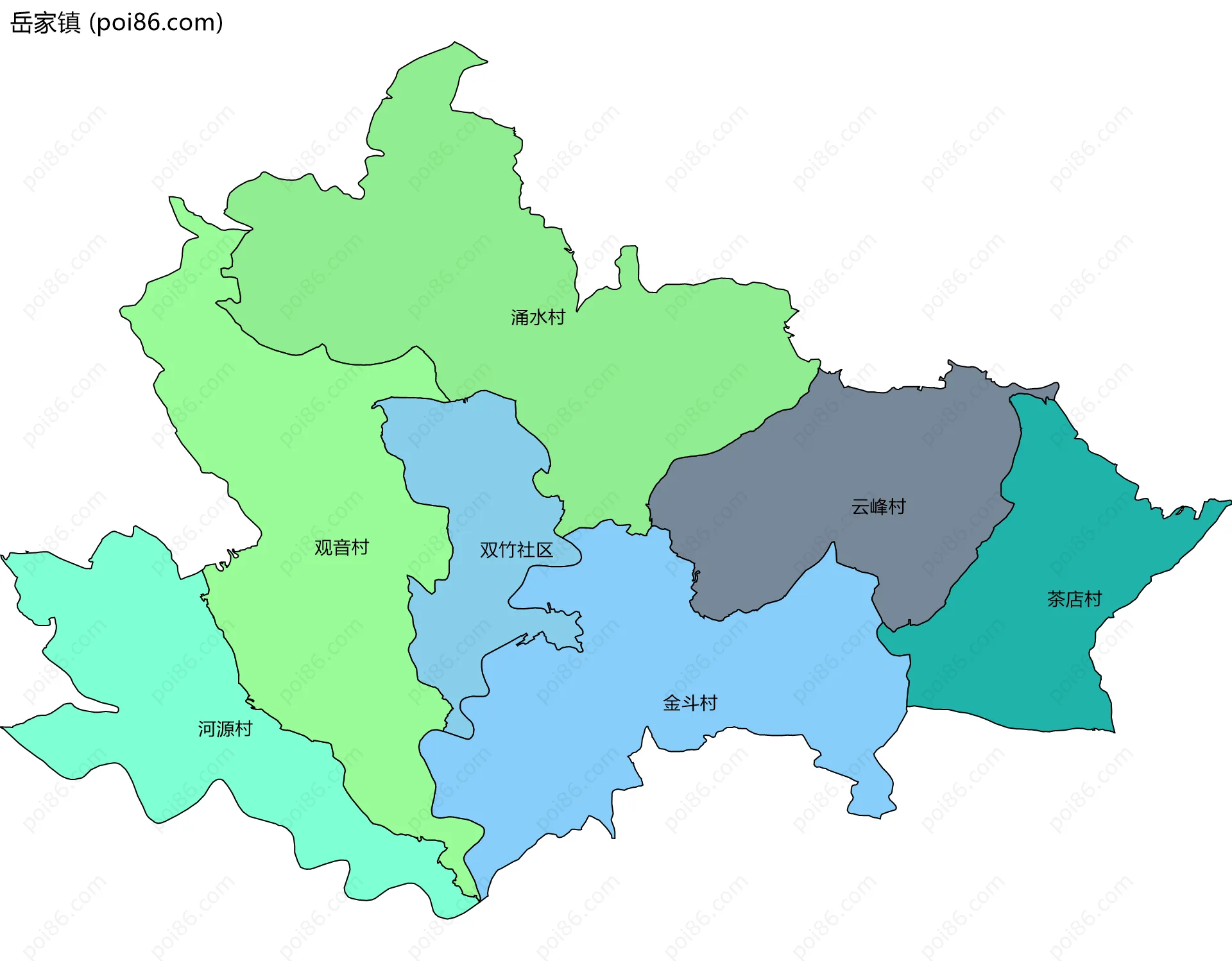 岳家镇边界地图(五级行政区划)