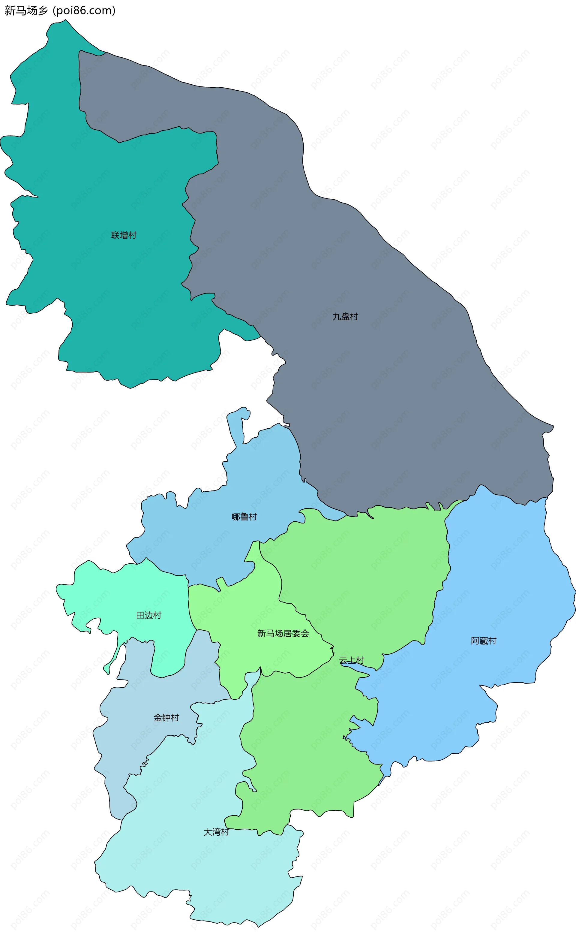 新马场乡边界地图(五级行政区划)