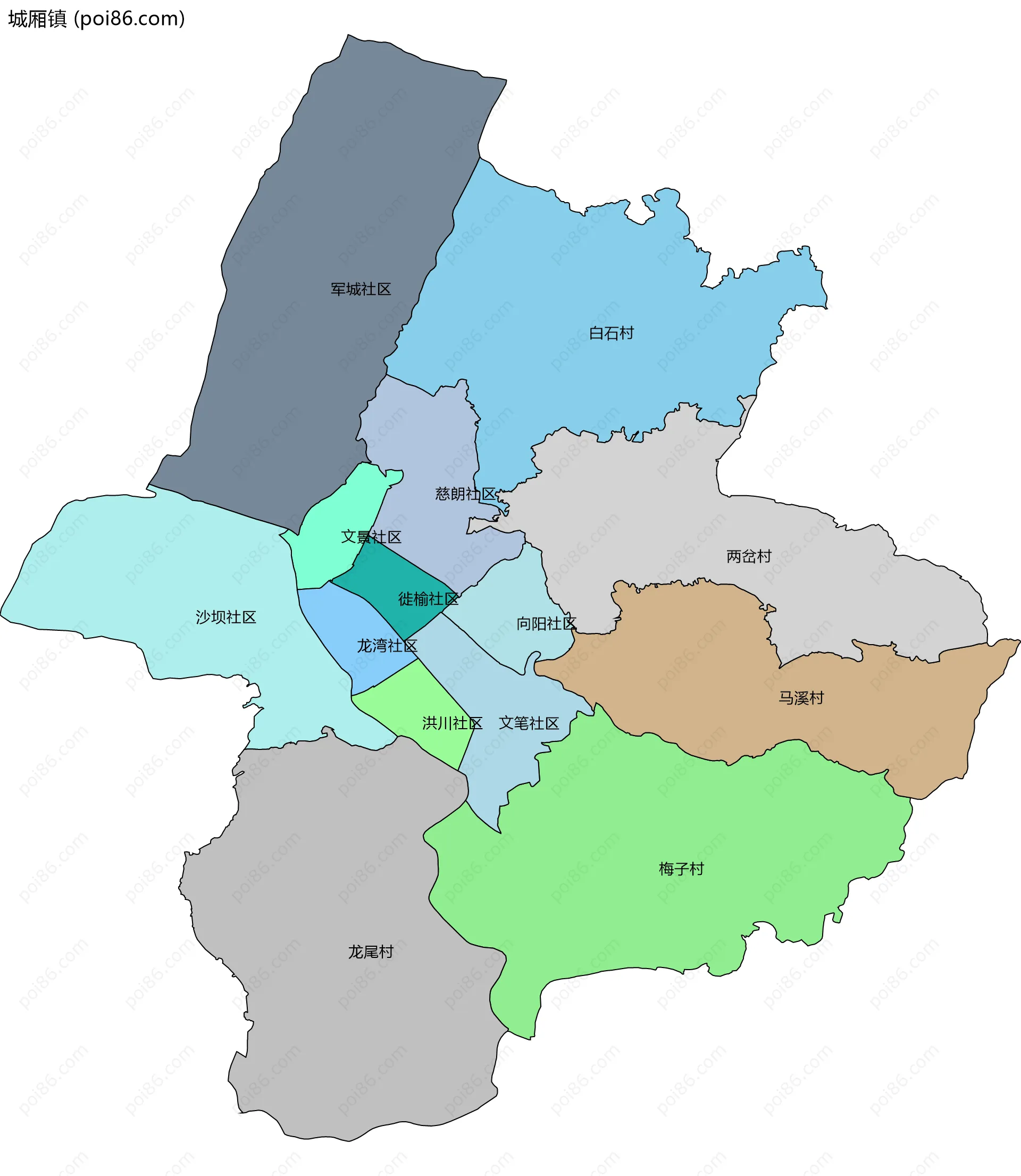 城厢镇边界地图(五级行政区划)