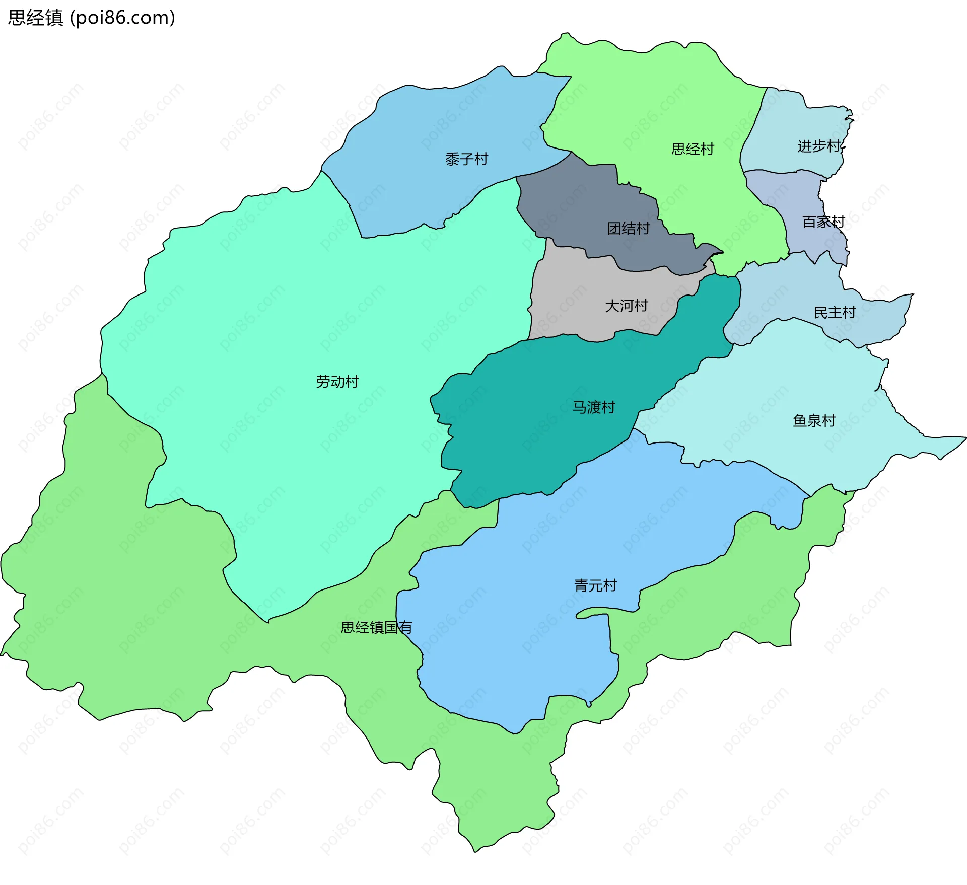 思经镇边界地图(五级行政区划)