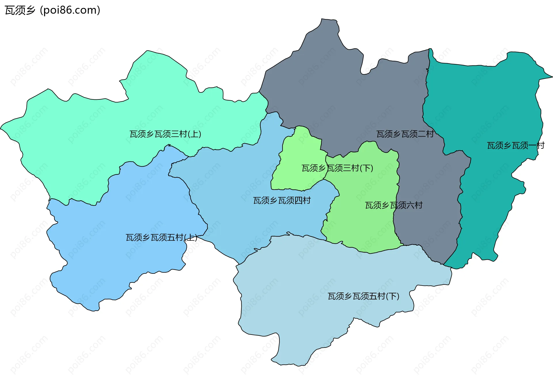 瓦须乡边界地图(五级行政区划)