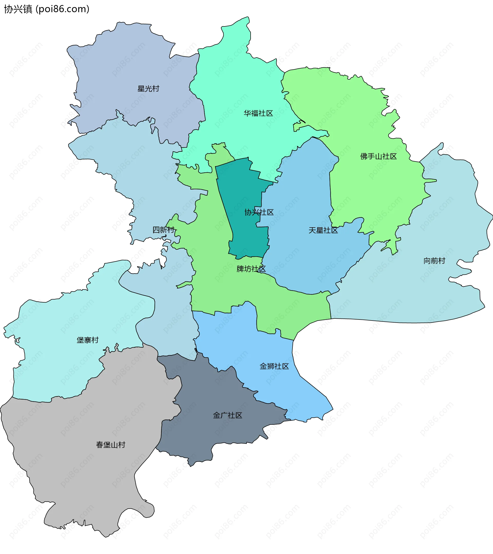 协兴镇边界地图(五级行政区划)