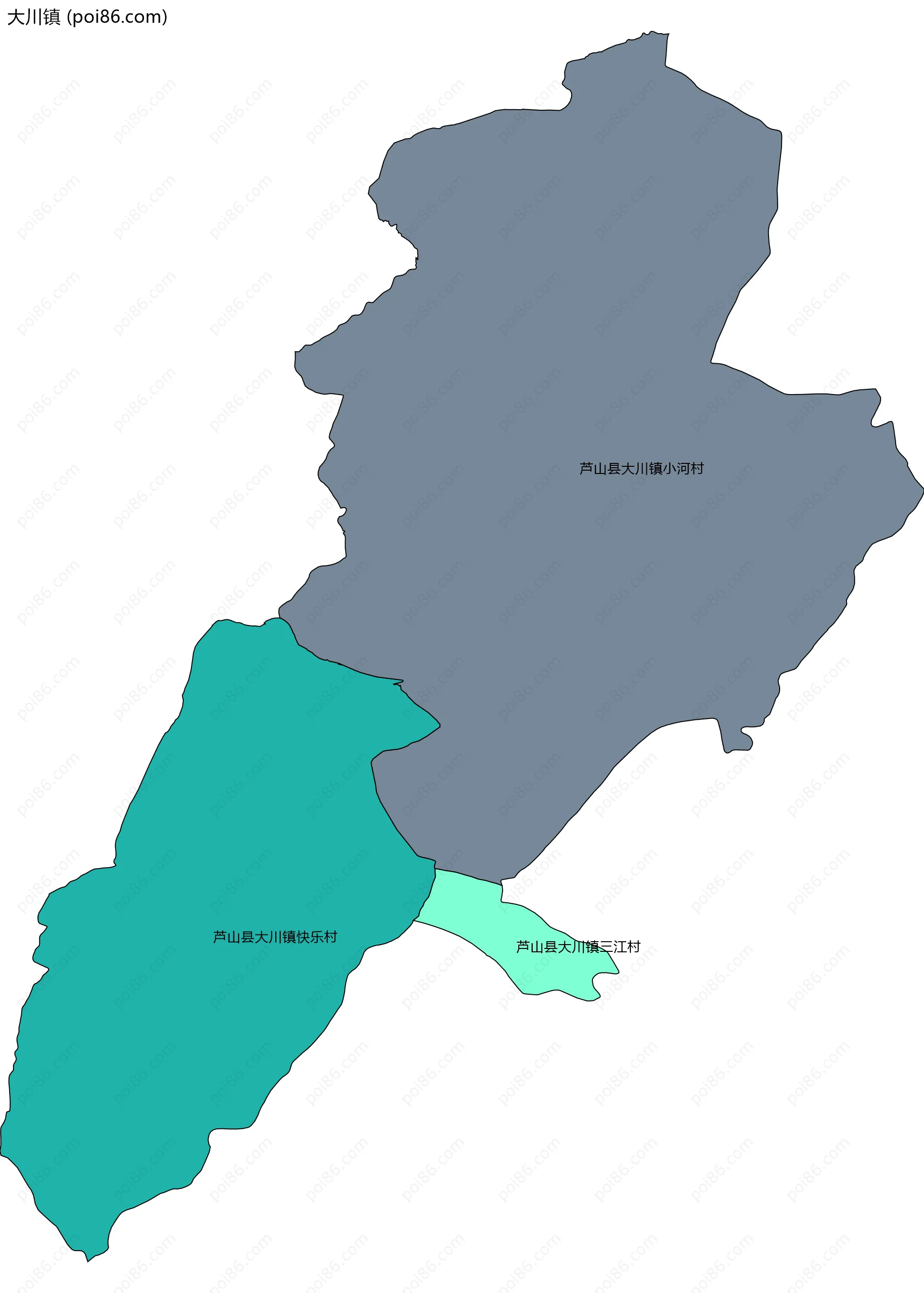 大川镇边界地图(五级行政区划)