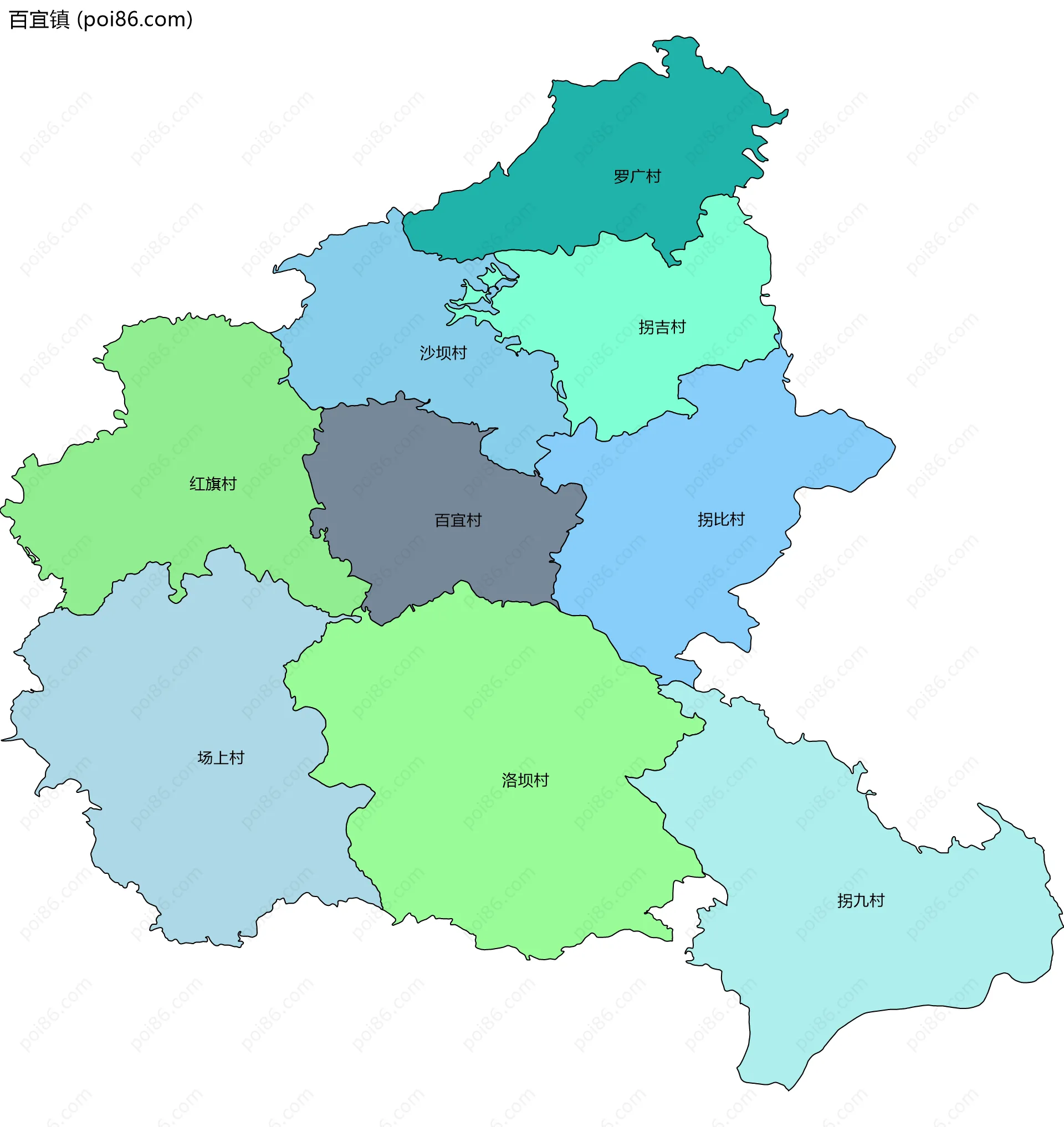 百宜镇边界地图(五级行政区划)