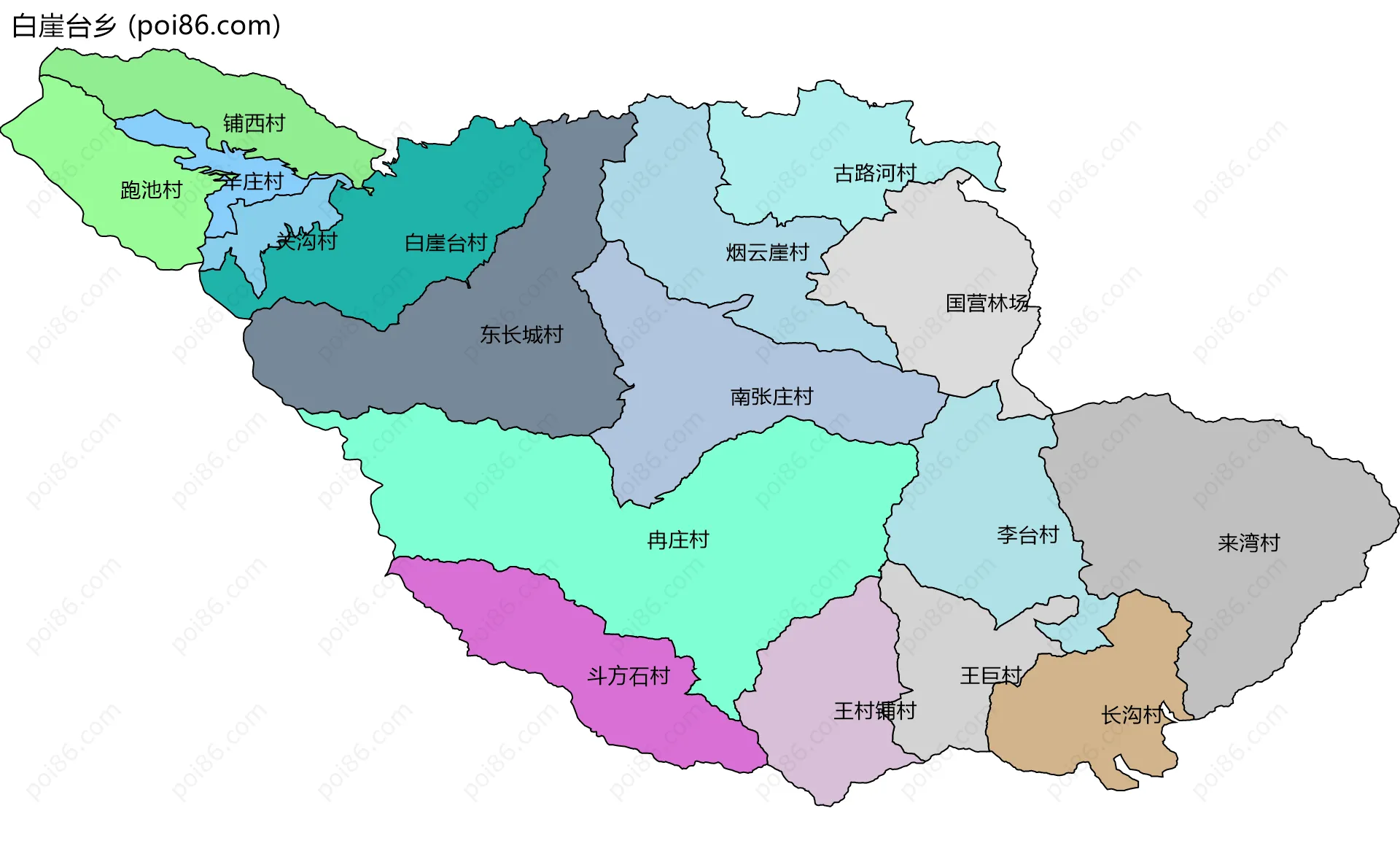 白崖台乡边界地图(五级行政区划)