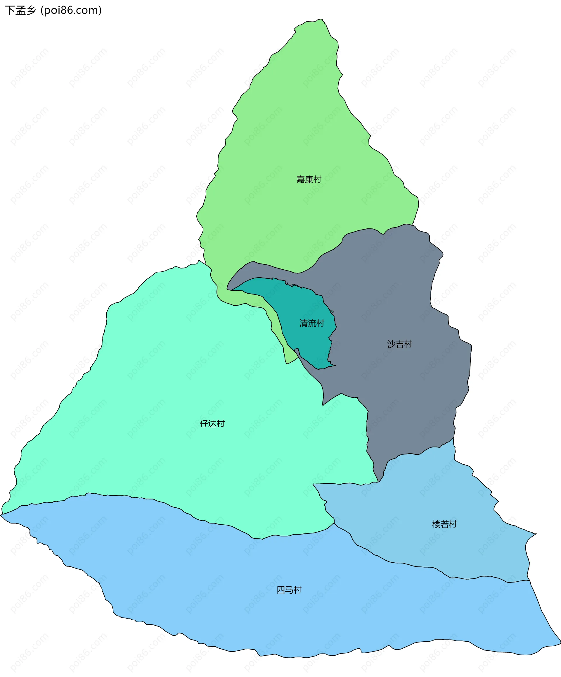 下孟乡边界地图(五级行政区划)