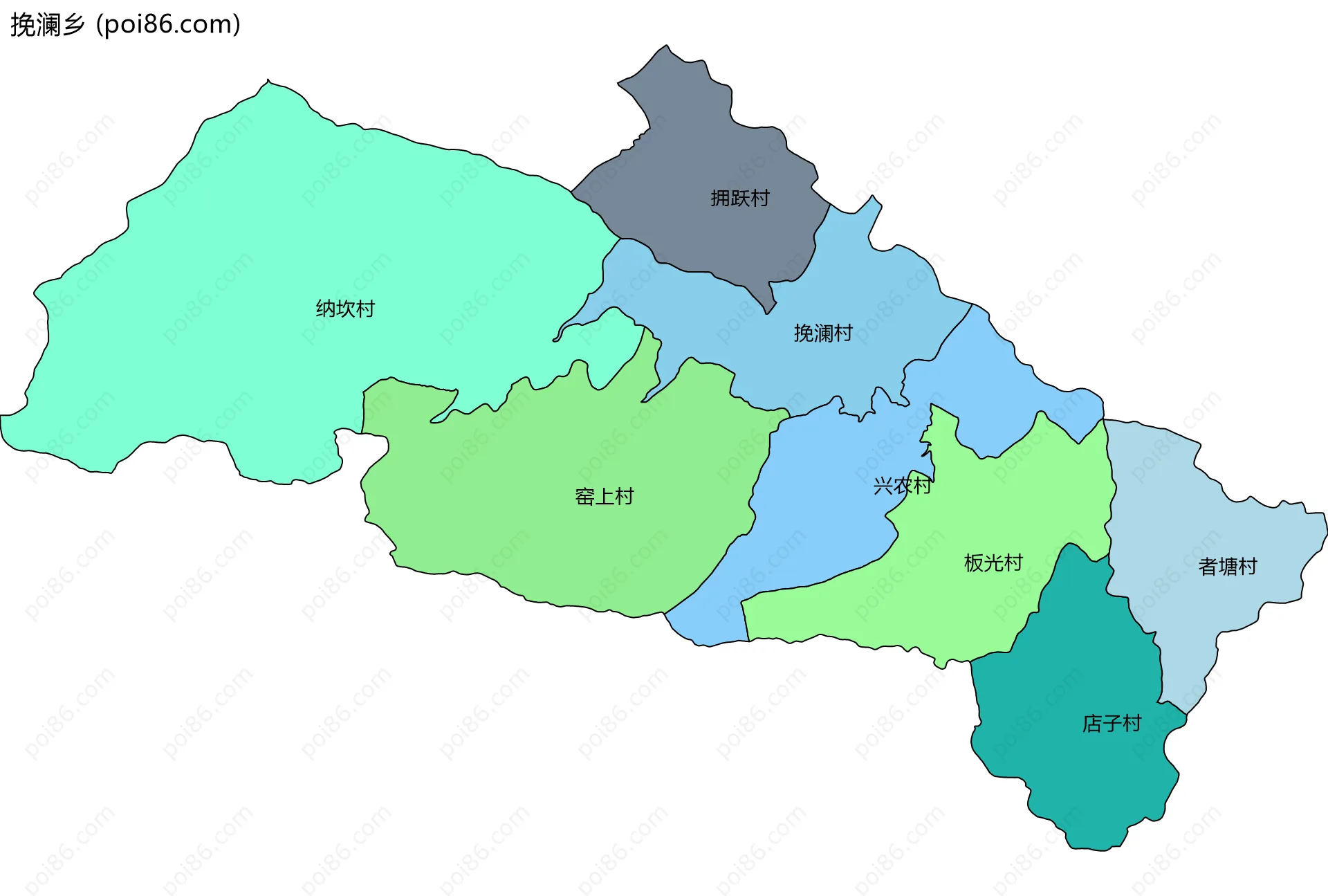 挽澜乡边界地图(五级行政区划)