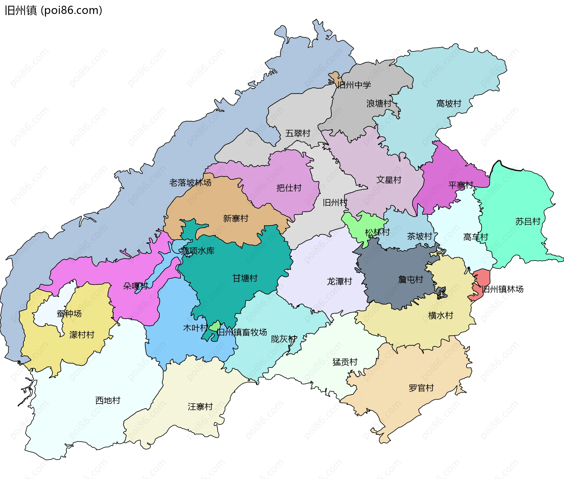 旧州镇边界地图(五级行政区划)