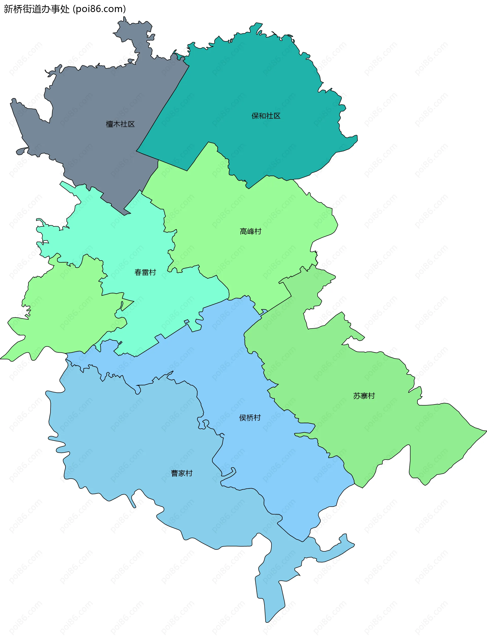 新桥街道办事处边界地图(五级行政区划)