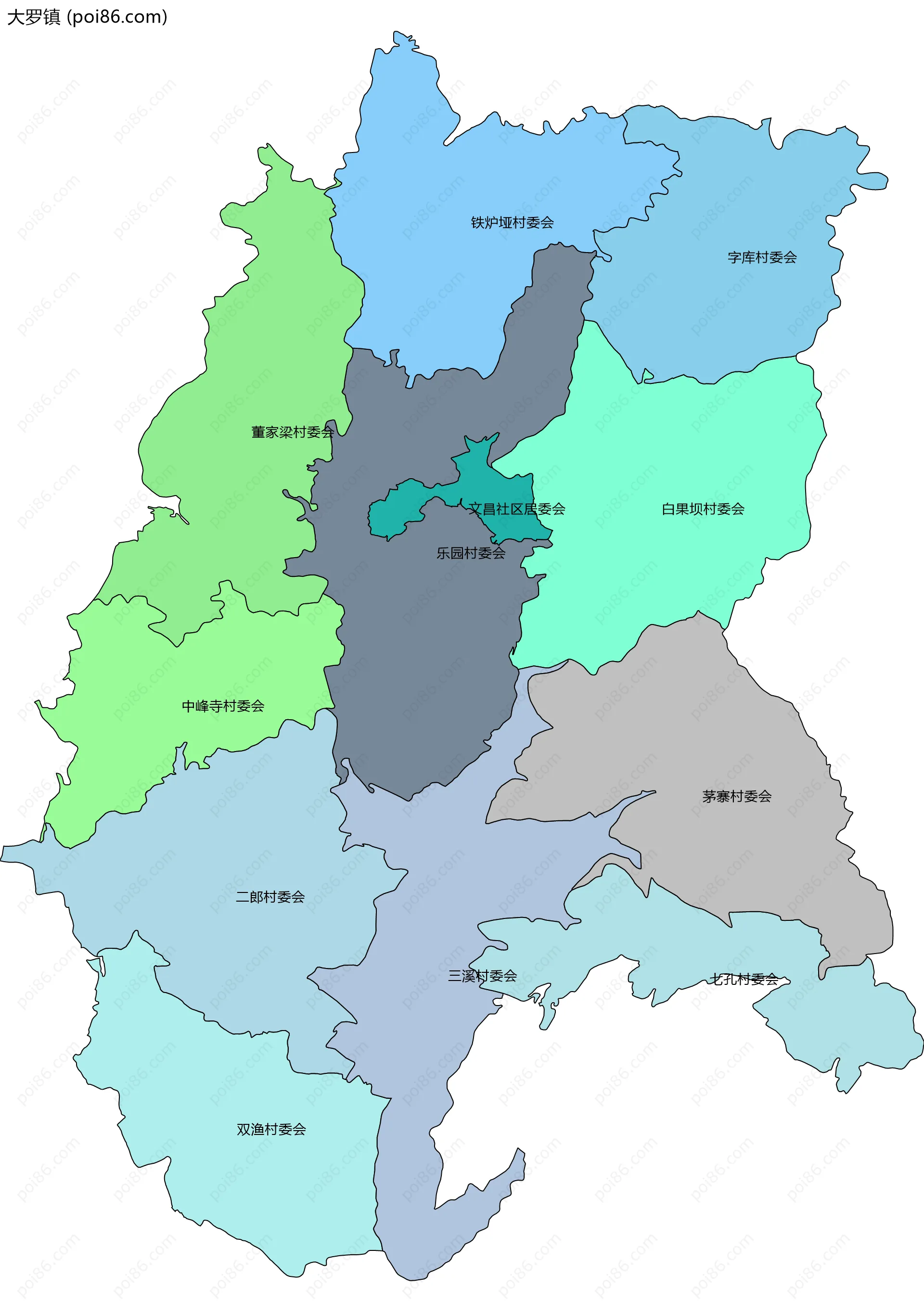 大罗镇边界地图(五级行政区划)