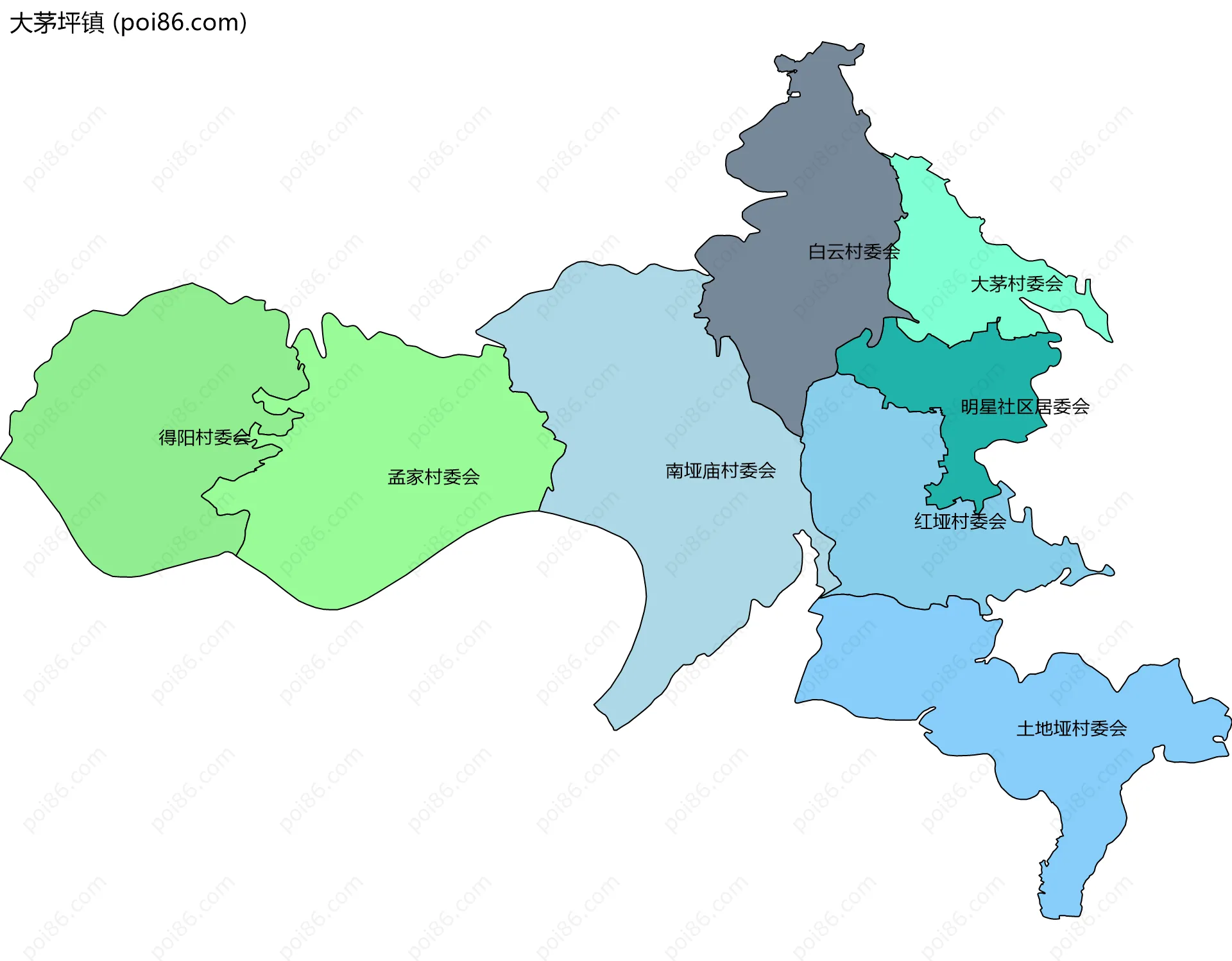 大茅坪镇边界地图(五级行政区划)