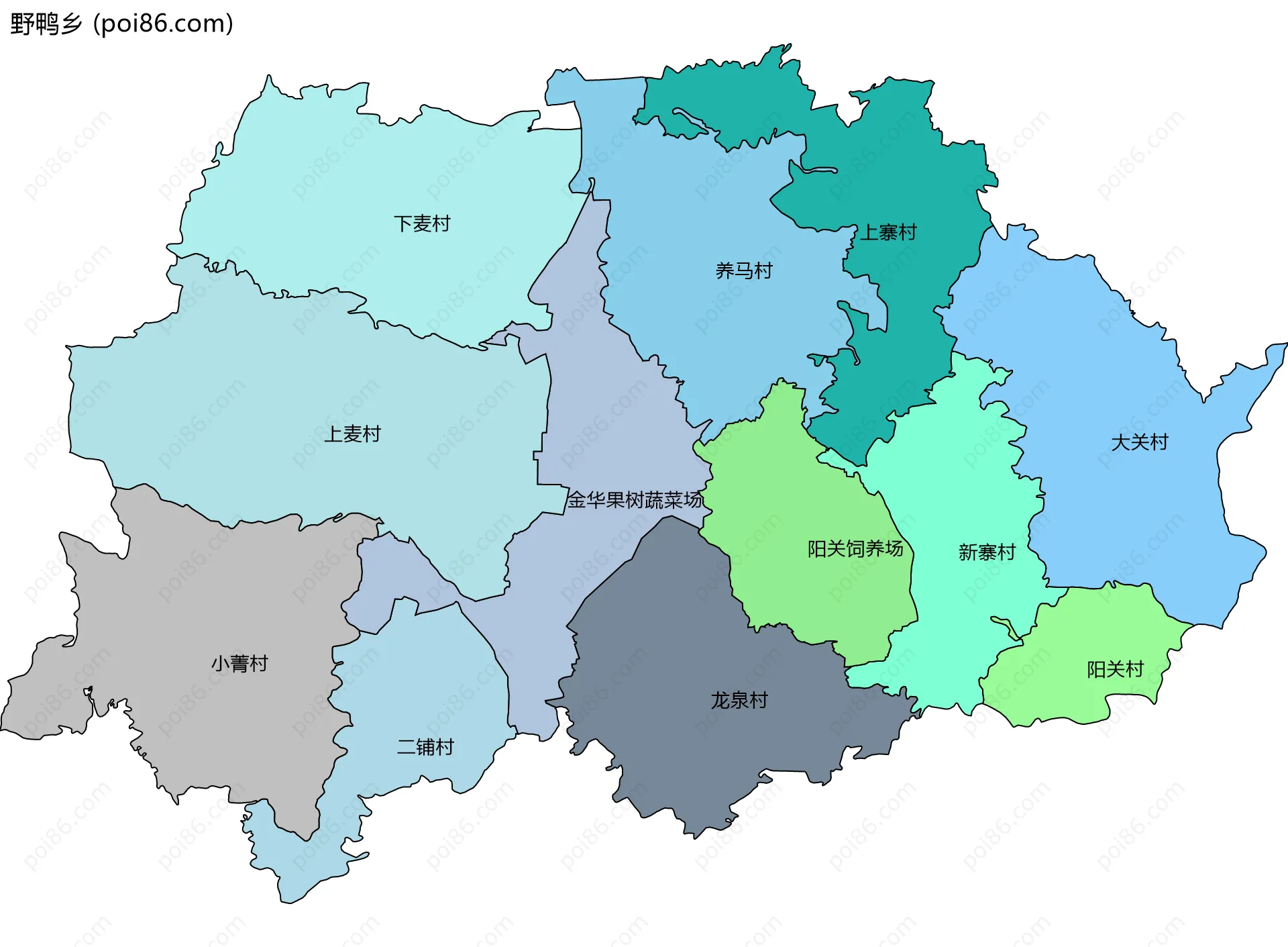 野鸭乡边界地图(五级行政区划)