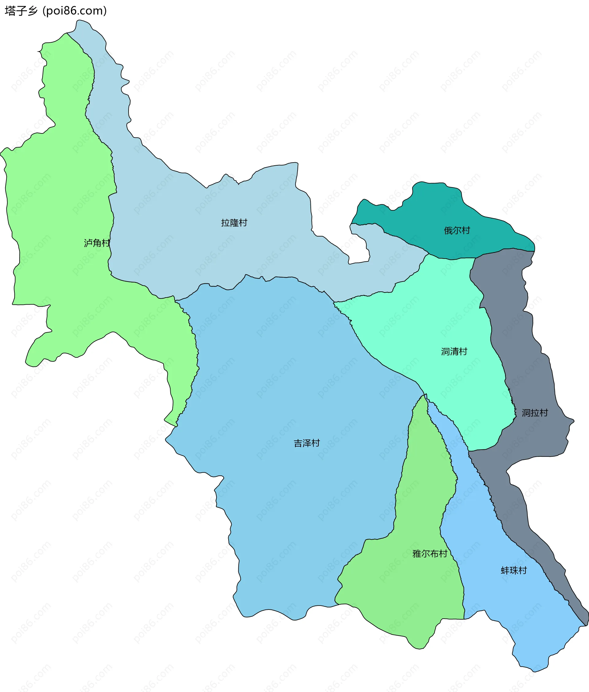 塔子乡边界地图(五级行政区划)