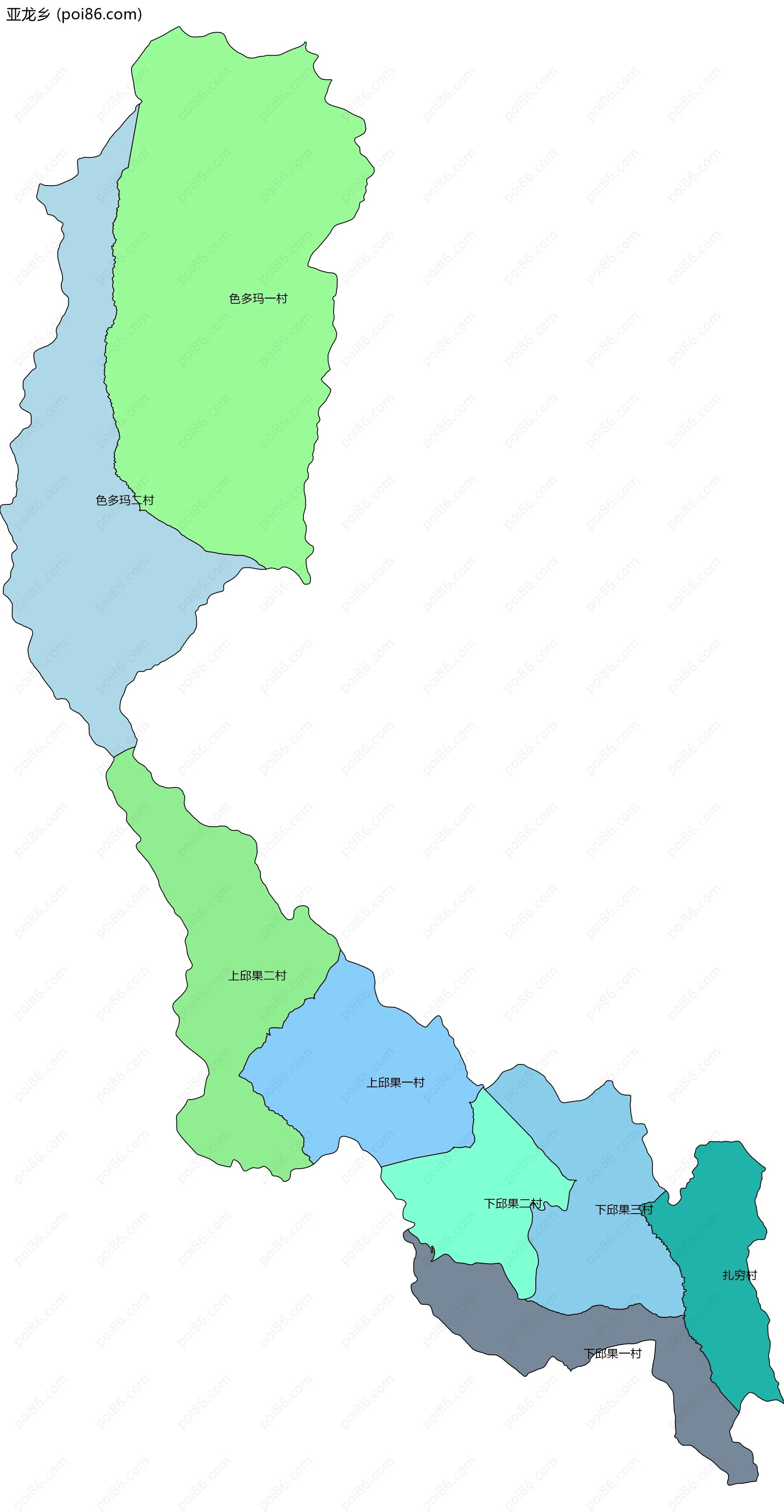 亚龙乡边界地图(五级行政区划)